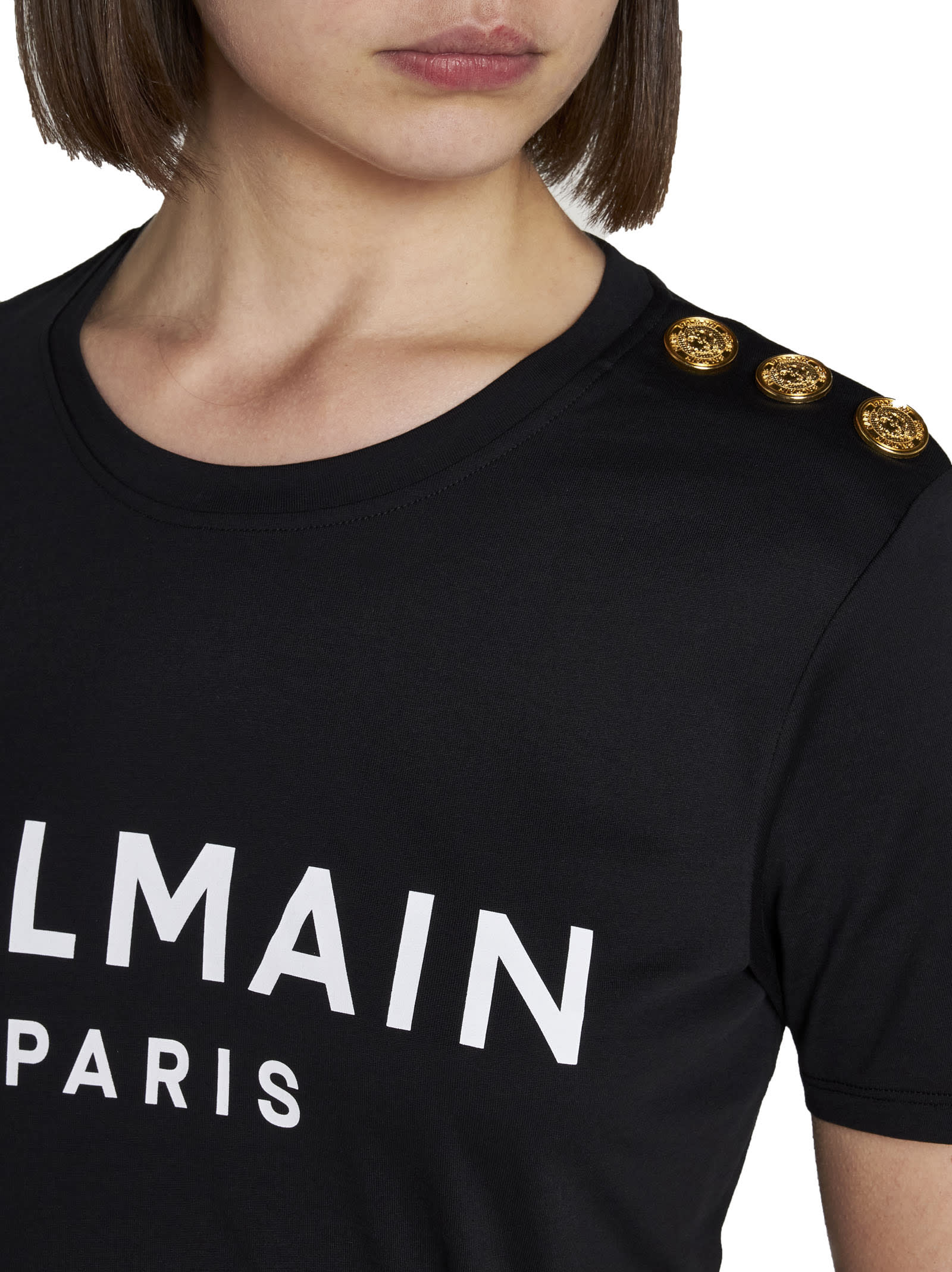 Shop Balmain Logo Buttons T-shirt In Eab Noir Blanc