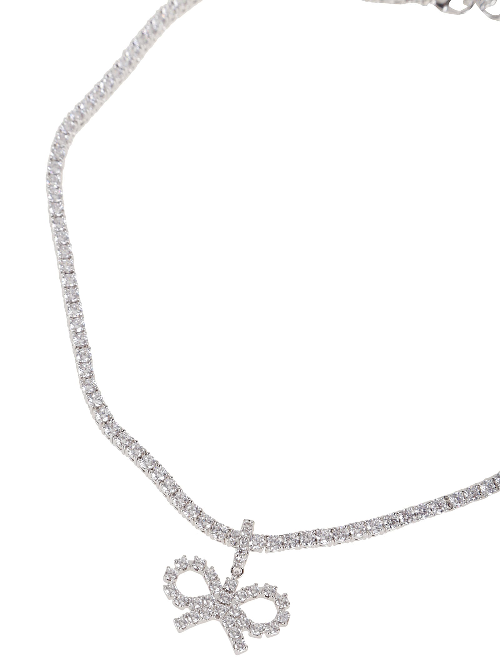 Self-portrait Crystal Bow Tennis Necklace In Metallic