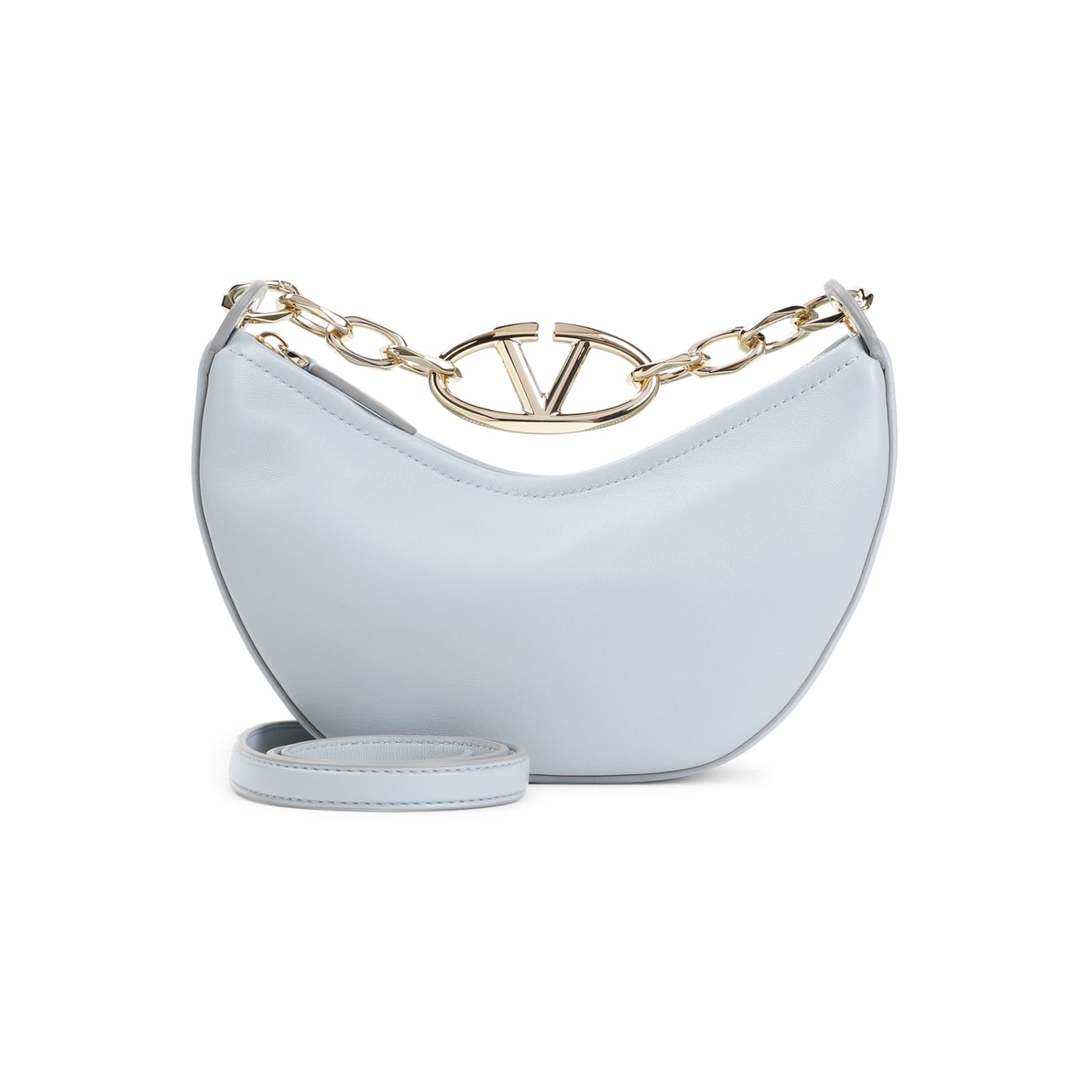 Shop Valentino Vlogo Moon Shoulder Bag In Blu Porcellana