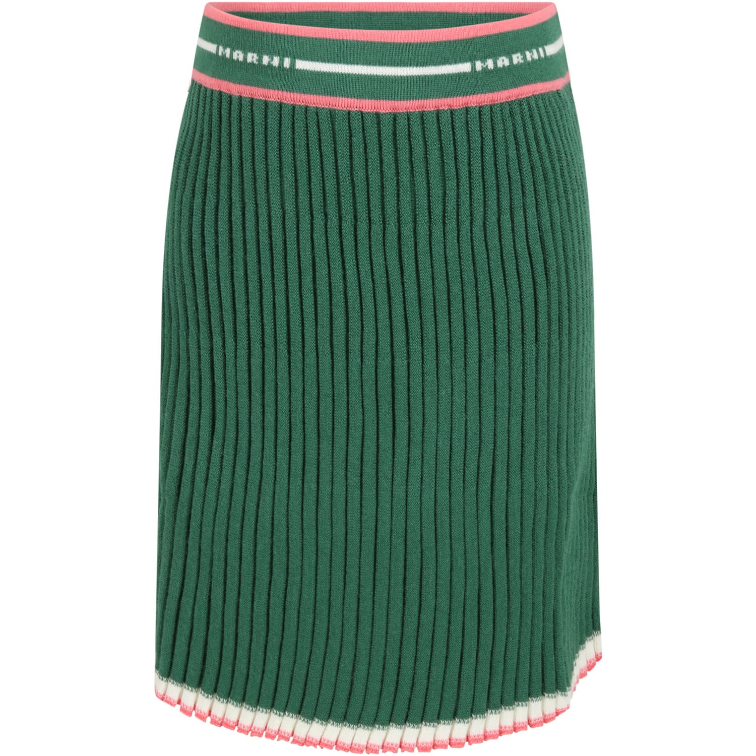 Marni Green Skirt For Girl With White Logo