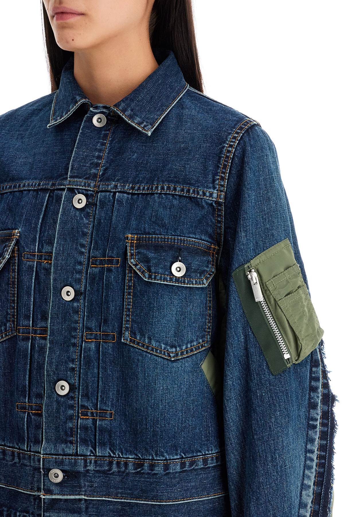 Shop Sacai Denim And Nylon Jacket For Men In Blue (blue)