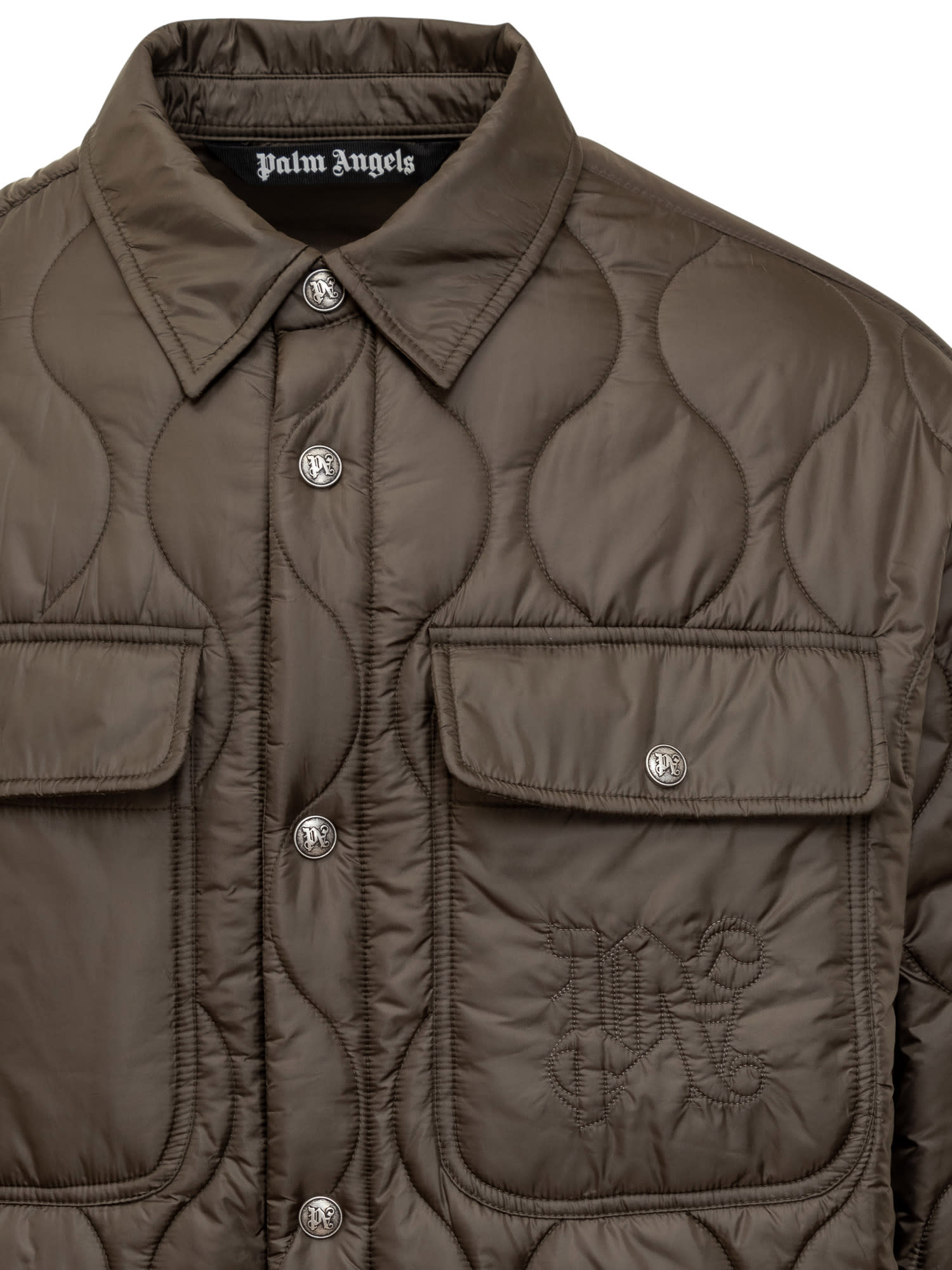 Shop Palm Angels Down Jacket With Logo In Military