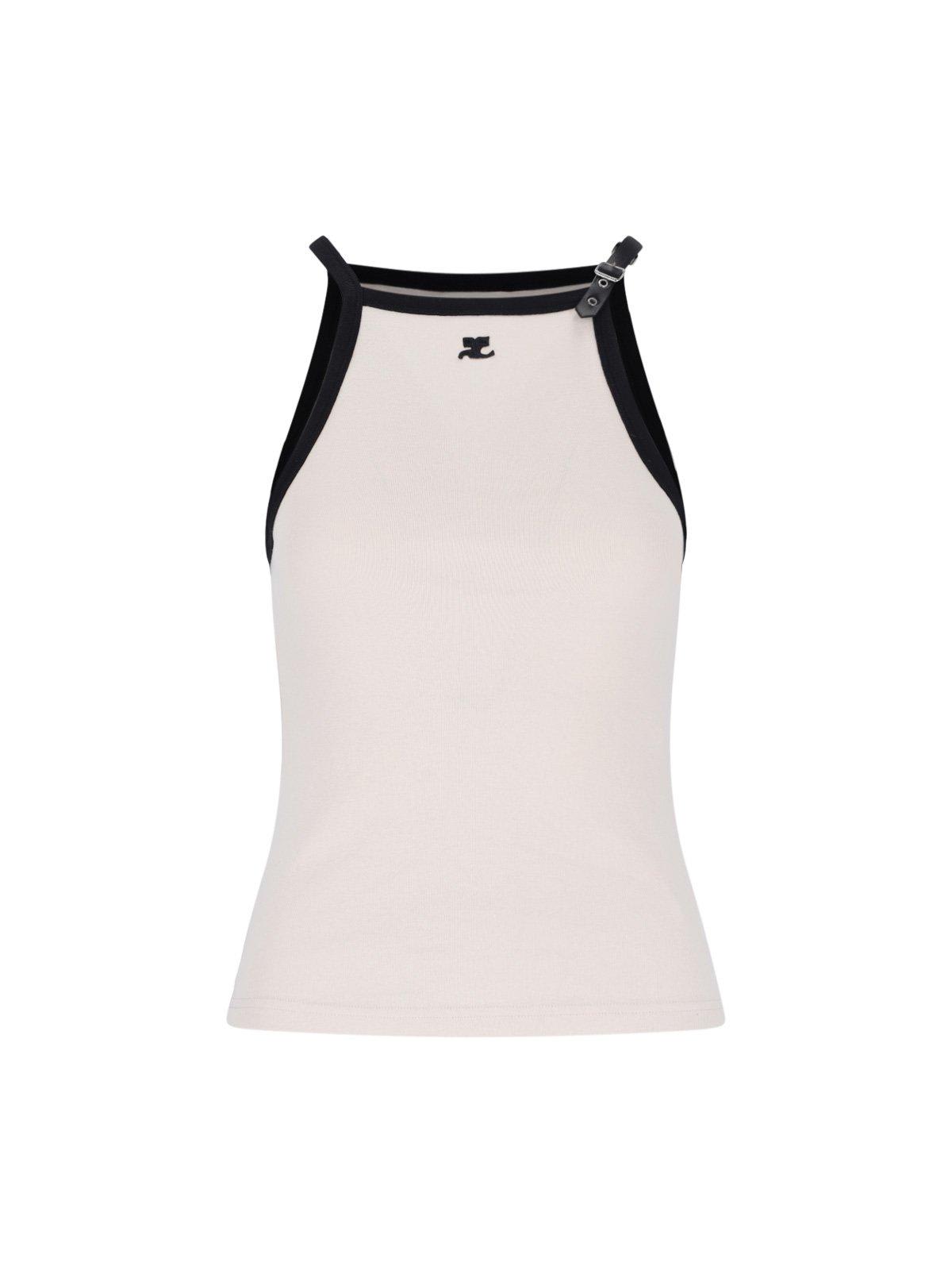 Shop Courrèges Buckle Contrast Tank Top In Lime Stone / Black