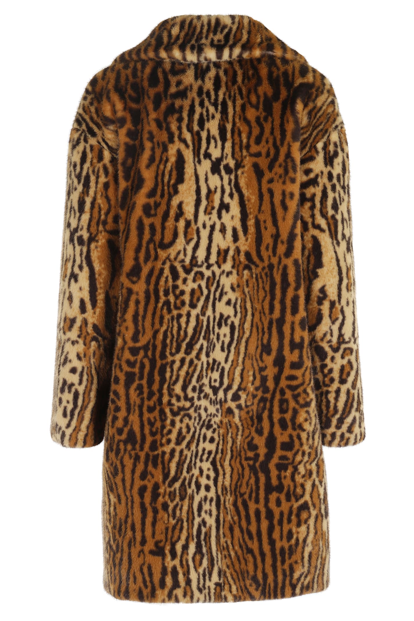 Stand Studio Camille Faux Fur Cocoon Coat In Animal Print