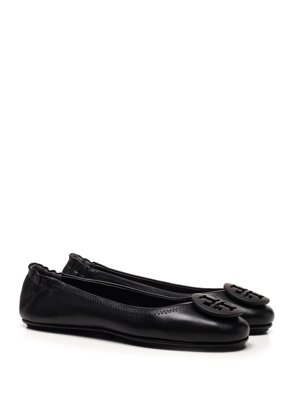 Tory Burch Logo-plaque Leather Ballerina Pumps In Black