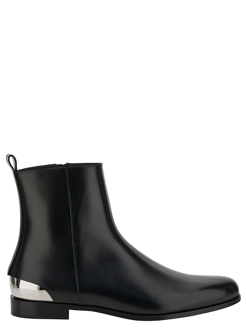 Shop Alexander Mcqueen Lux Trend Black Ankle Boots With Metal Detail In Smooth Leather Man