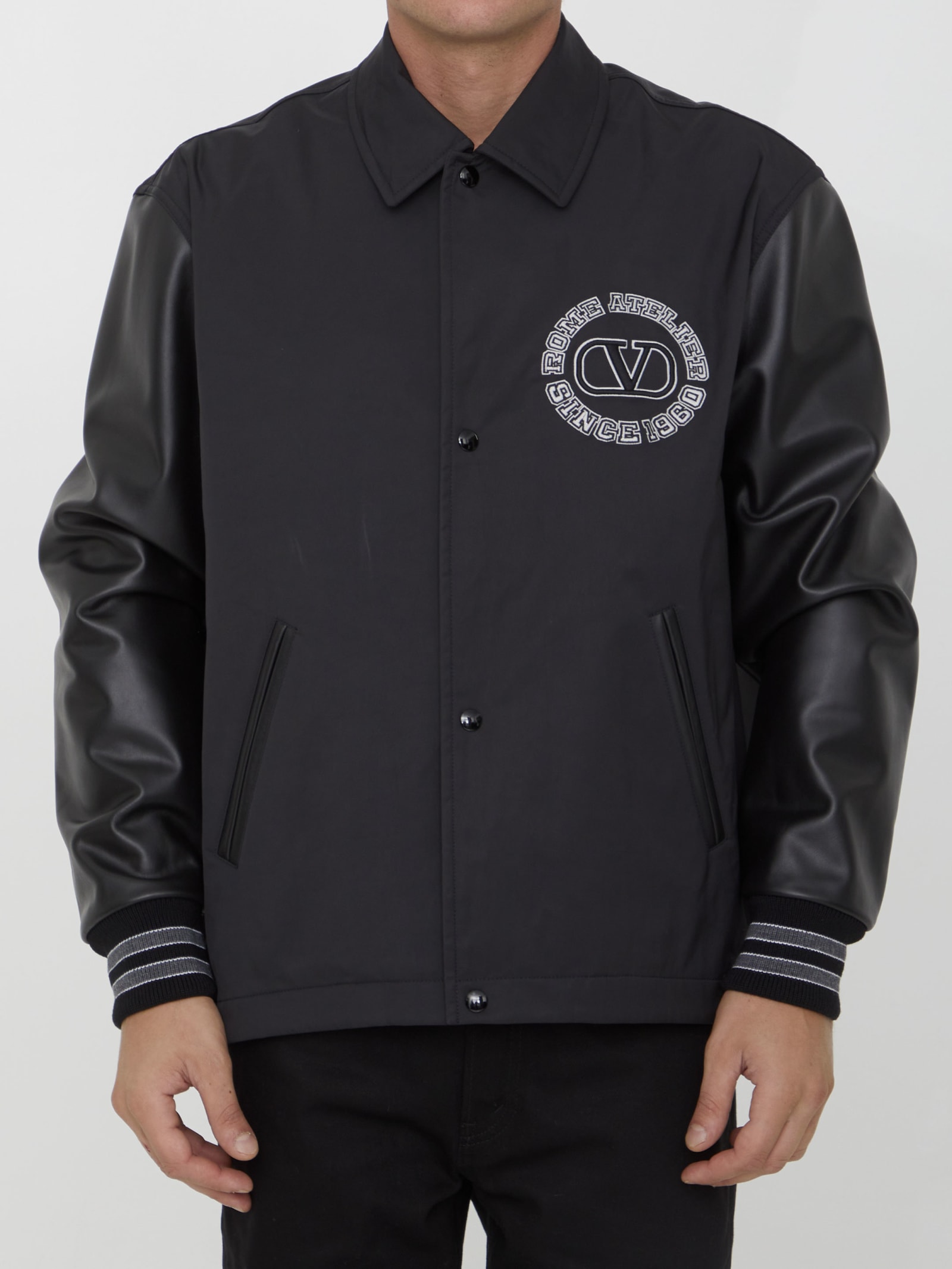 Shop Valentino Nylon Track Jacket In Black