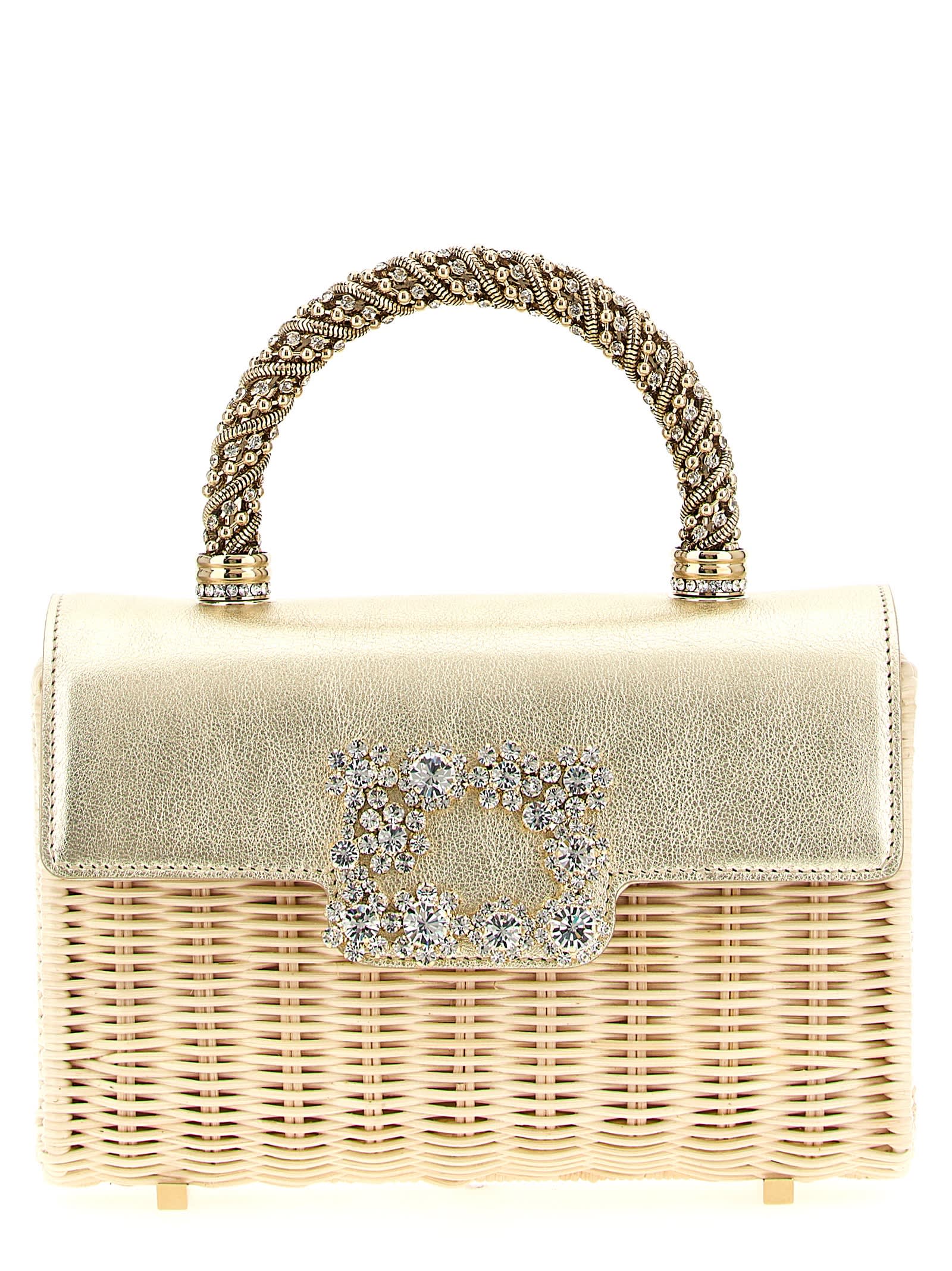 Roger Vivier Mini Jewel Efflorescence Handbag In Gold