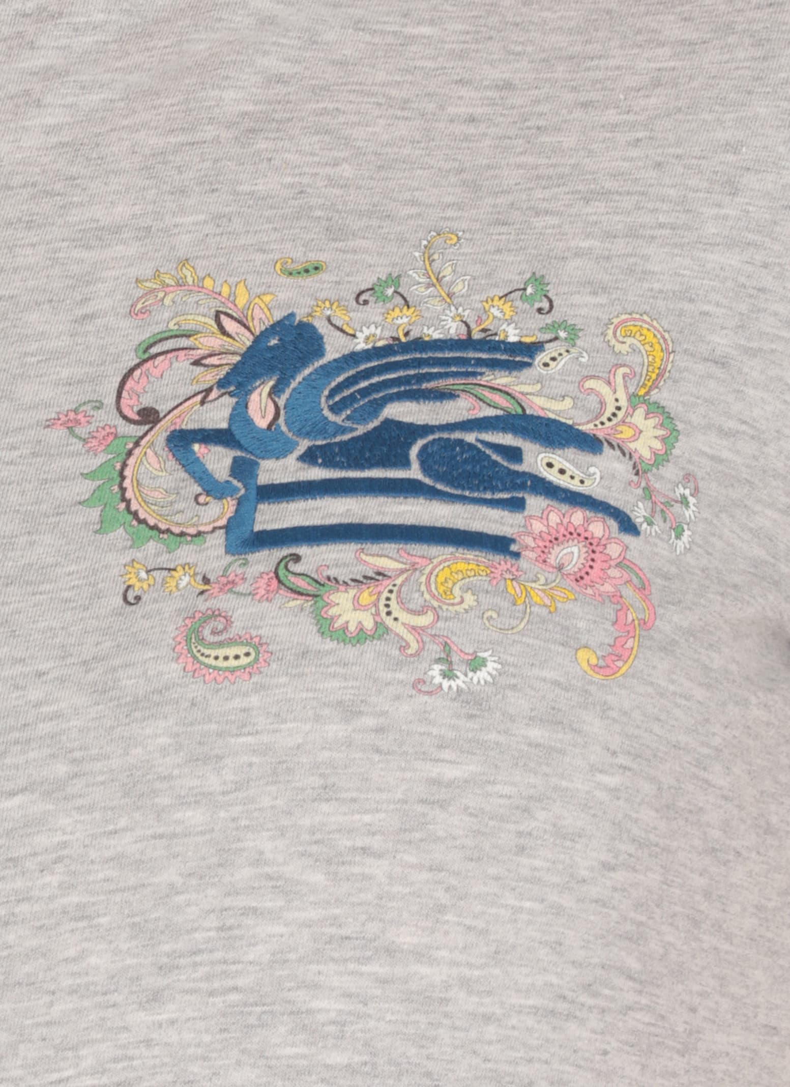 Etro Grey Crewneck Logo T-shirt In Grey