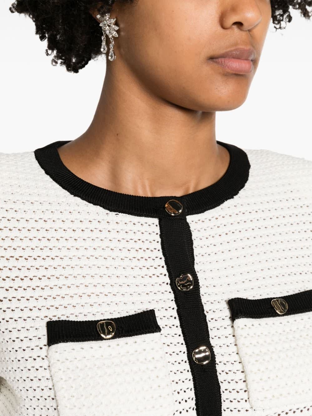 Self-portrait Crochet Cropped Cardigan In White