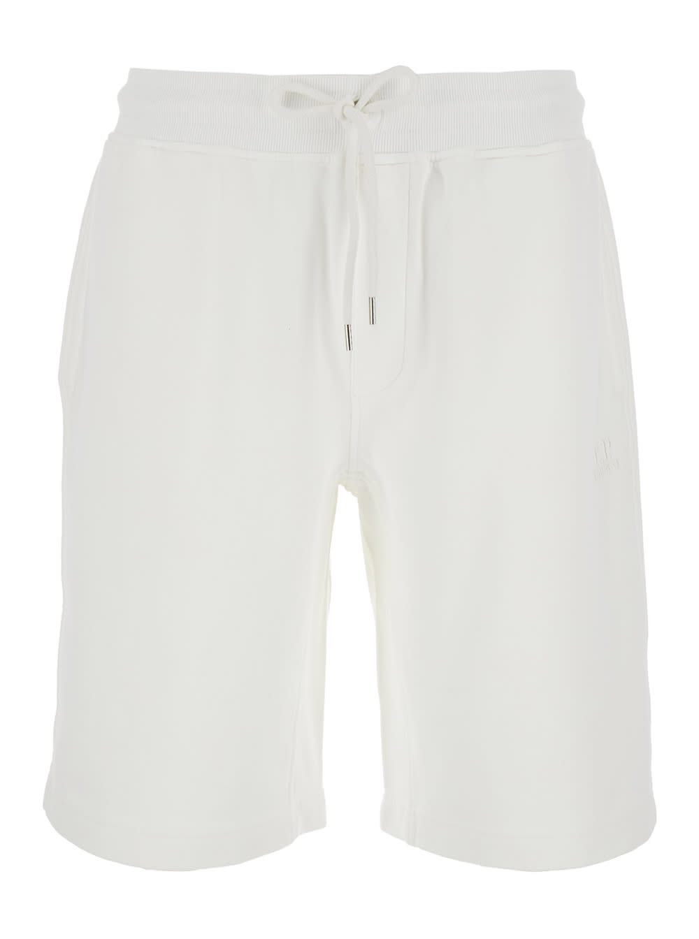 C.p. Company White Shorts With Elastic Waist And Drawstring In Cotton Man