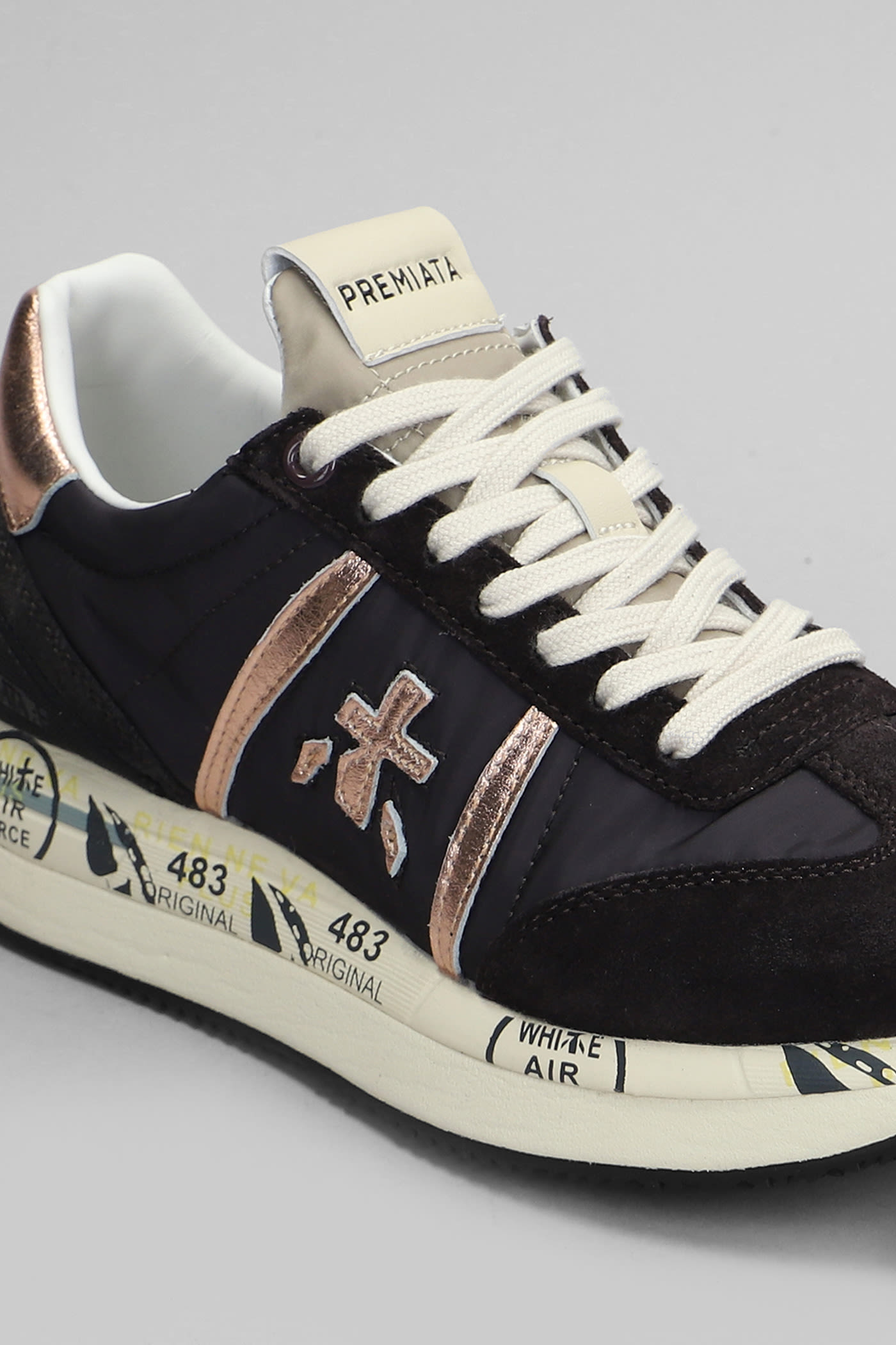 Shop Premiata Conny Sneakers In Brown Suede And Fabric