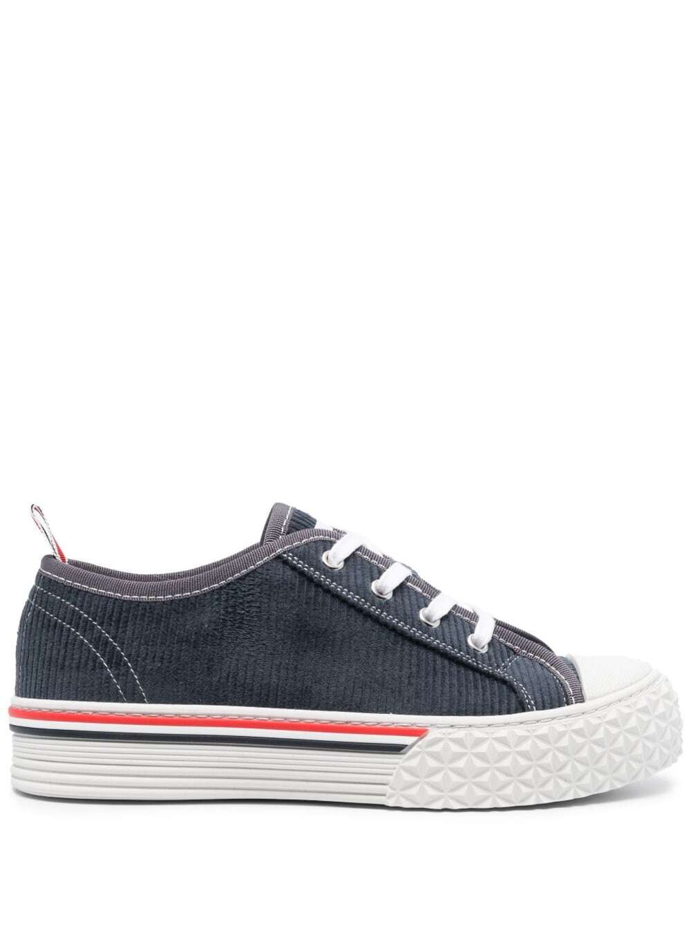 Shop Thom Browne Blue Low Top Sneakers With Tricolor Detail In Corduroy Woman In Navy