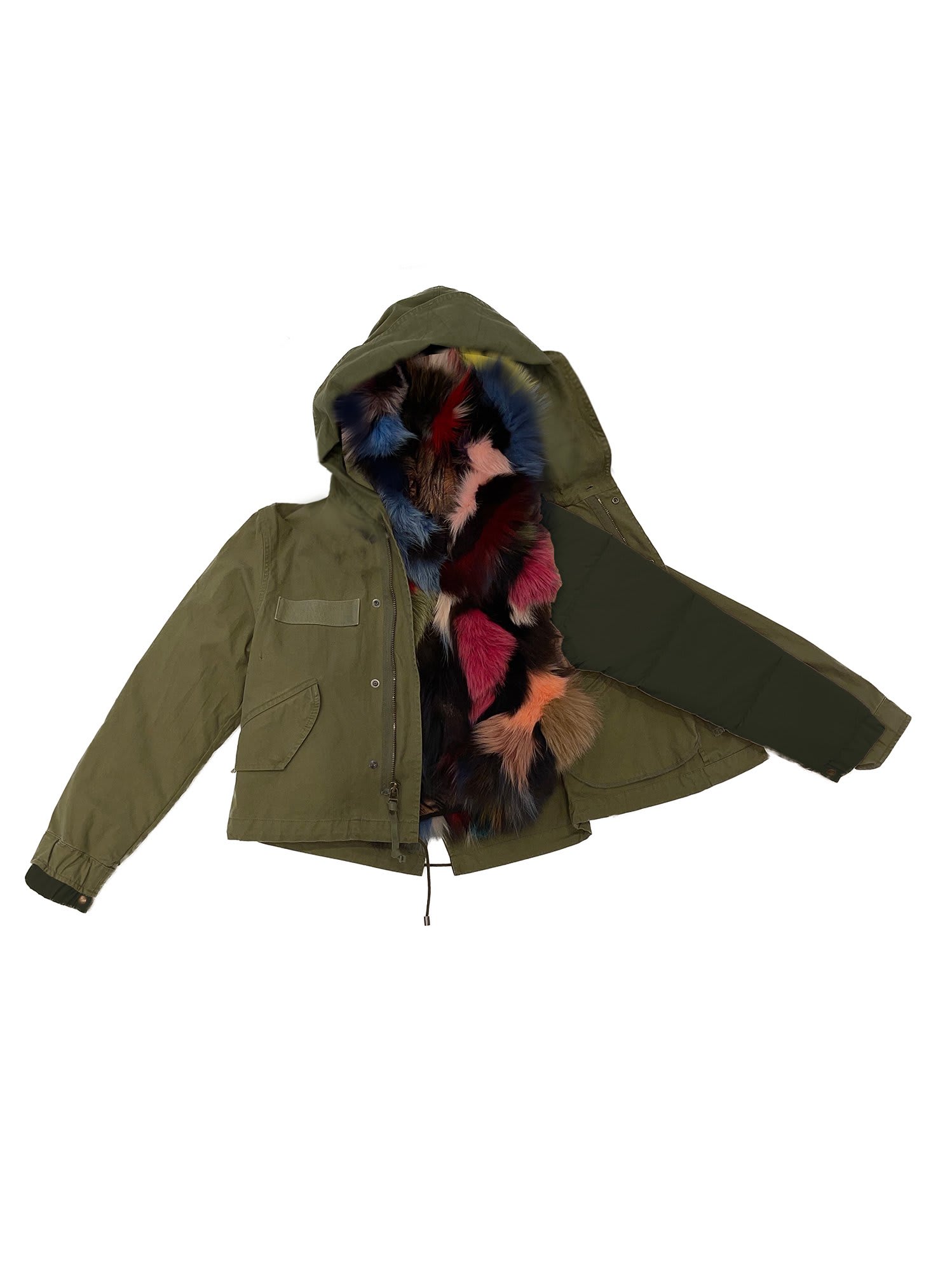 Mr & Mrs Italy Cropped Parka With Multicolor Fox Fur Waistcoat