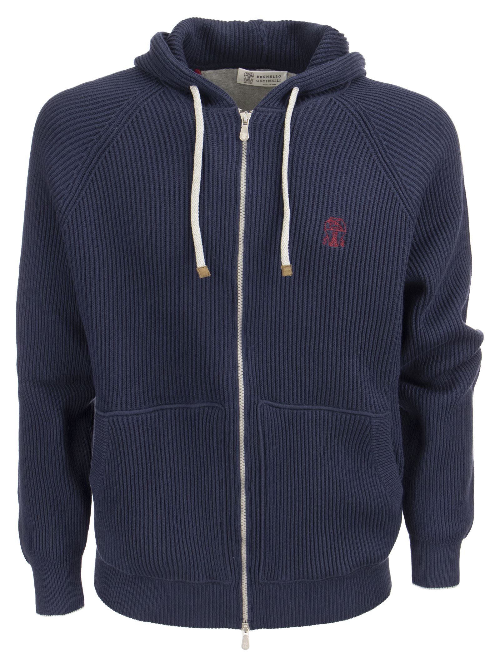 Brunello Cucinelli Cotton Rib Knit Topwear With Zip And Hood