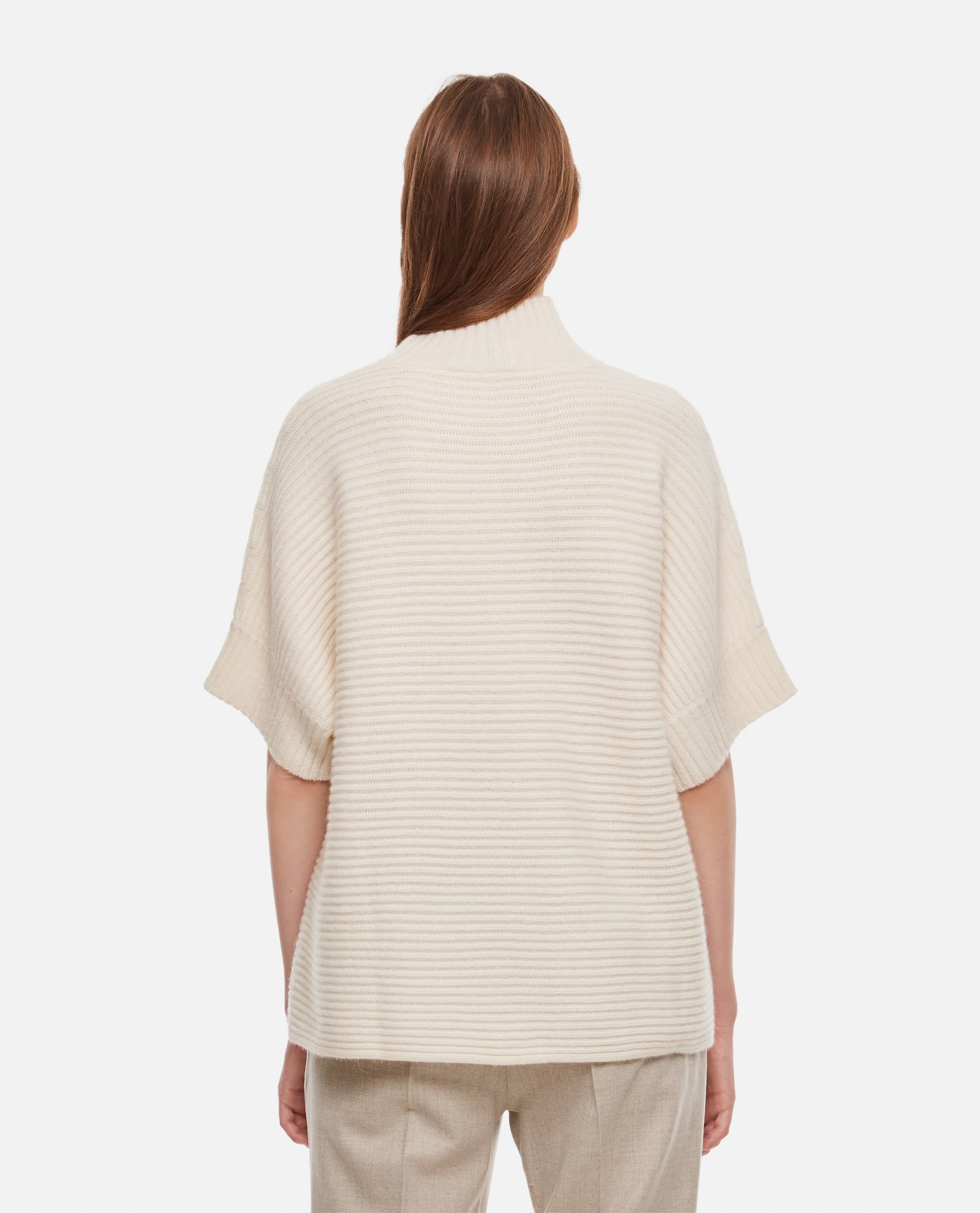 Max Mara Short Sleeves Turtleneck Sweater In White