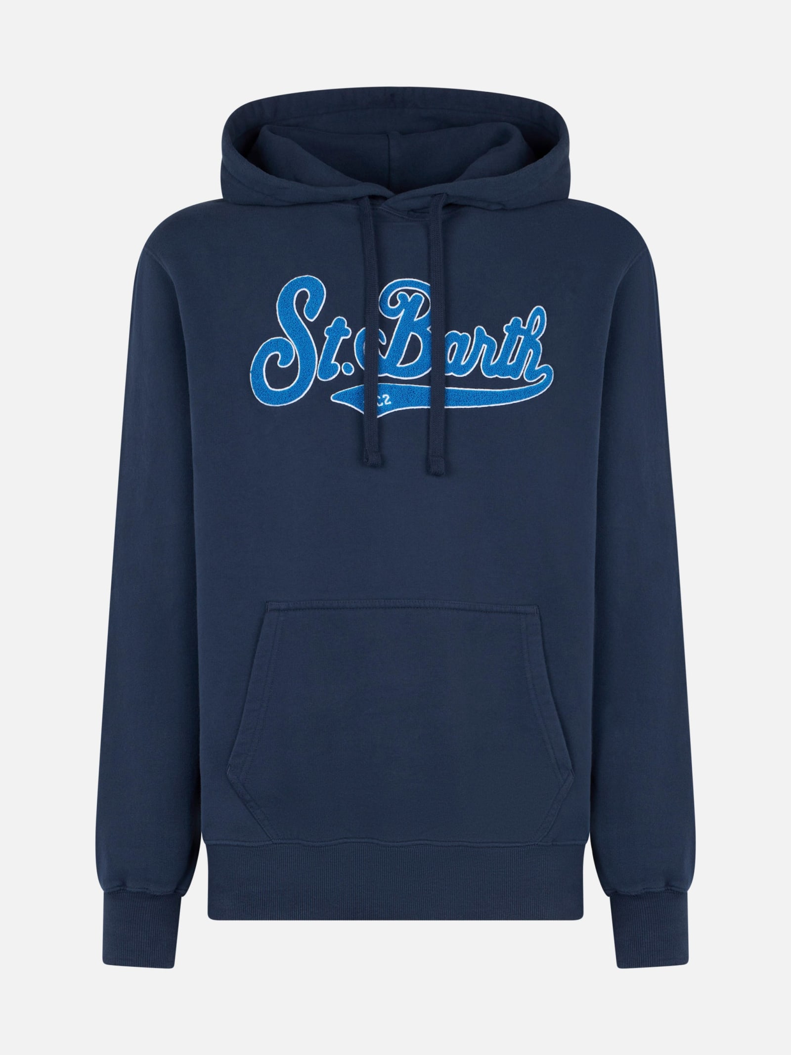 Shop Mc2 Saint Barth Man Blue Hoodie With St. Barth Terry Patch