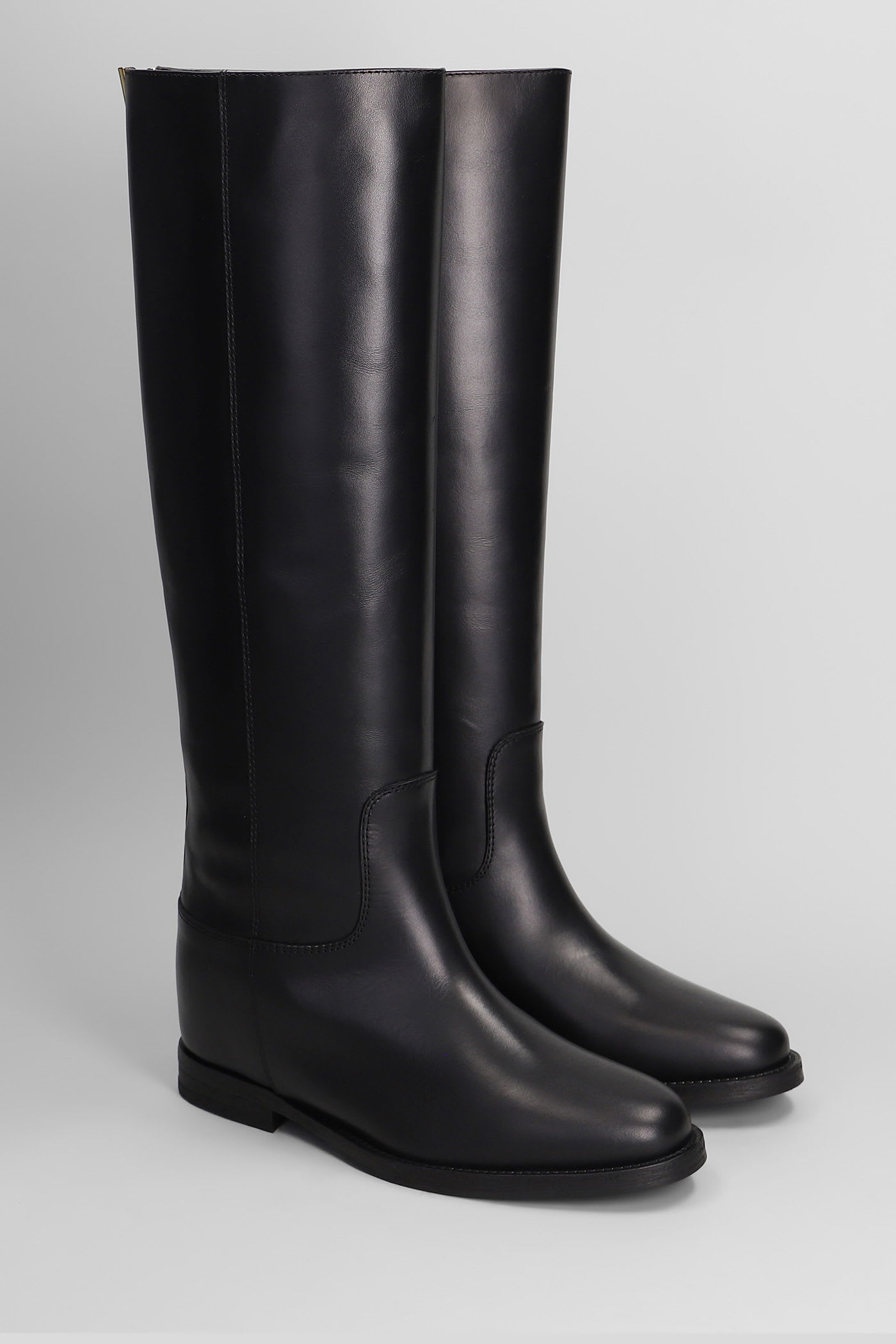 Via Roma 15 V-logo Leather Knee-high Boots In Black