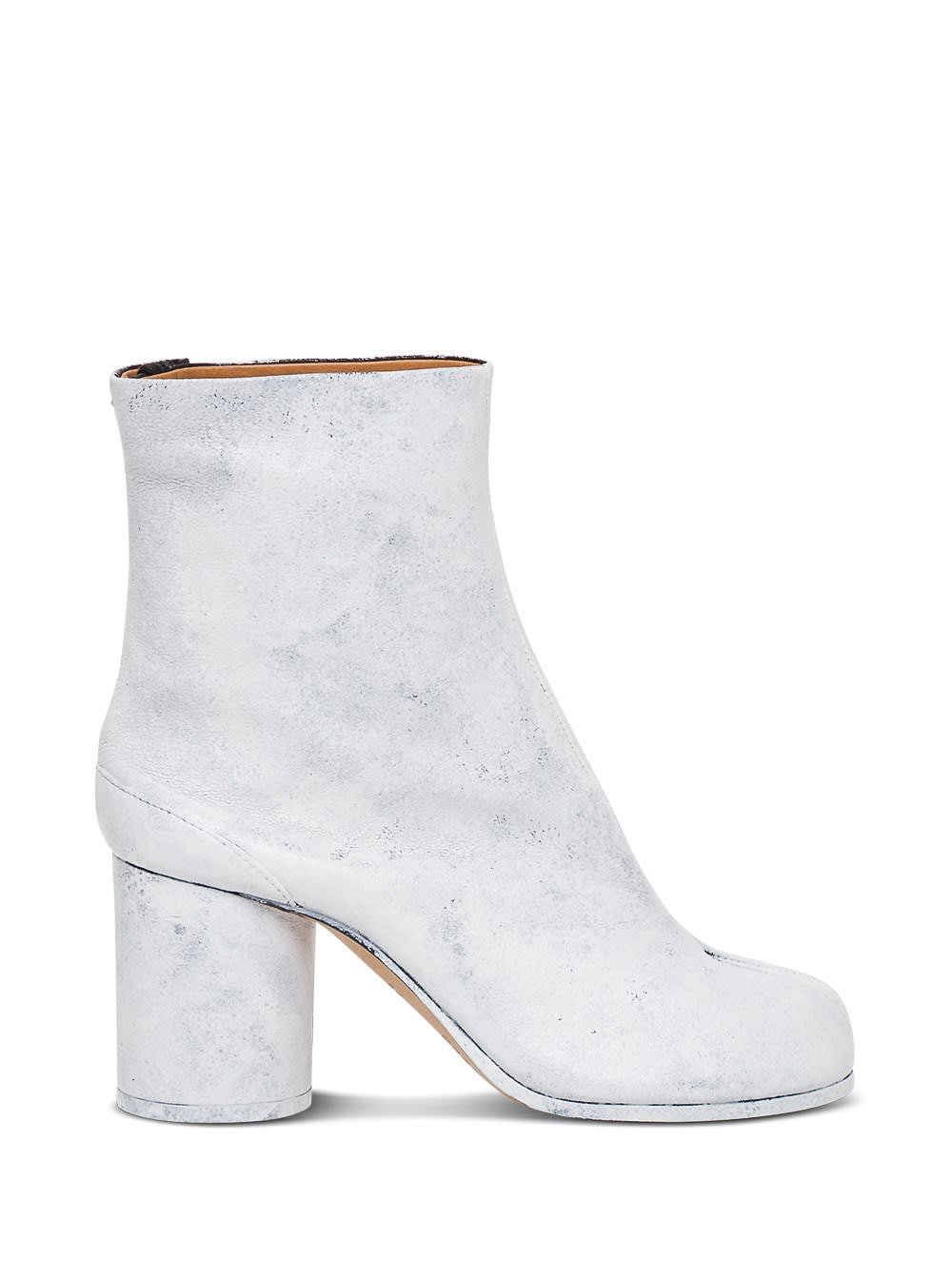 Maison Margiela Tabi Ankle Boots In White Aged Effect Leather