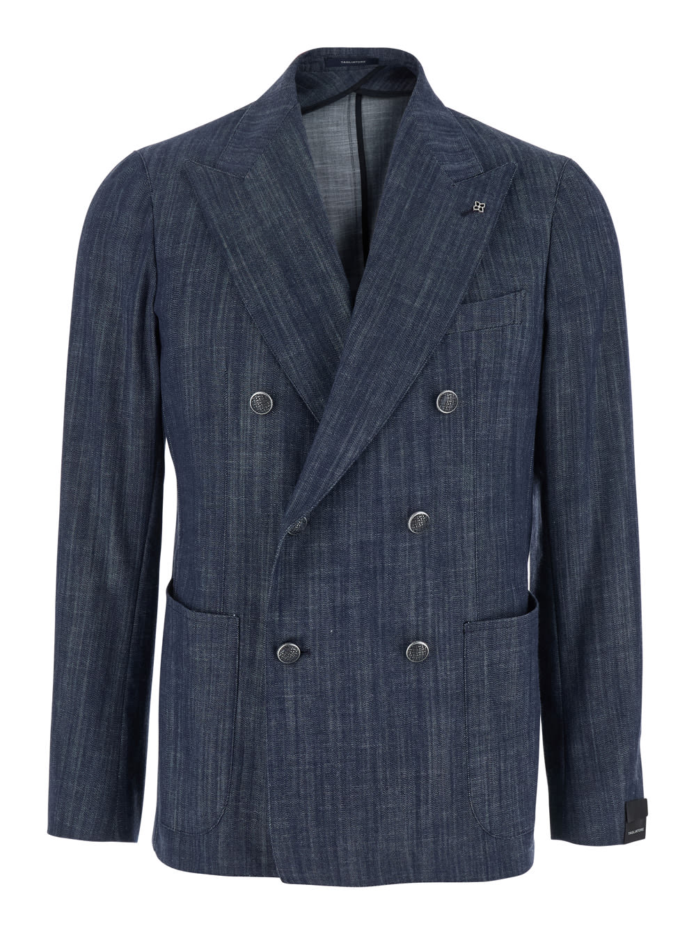 TAGLIATORE MONTECARLO BLUE DOUBLE-BREASTED JACKET IN DENIM MAN
