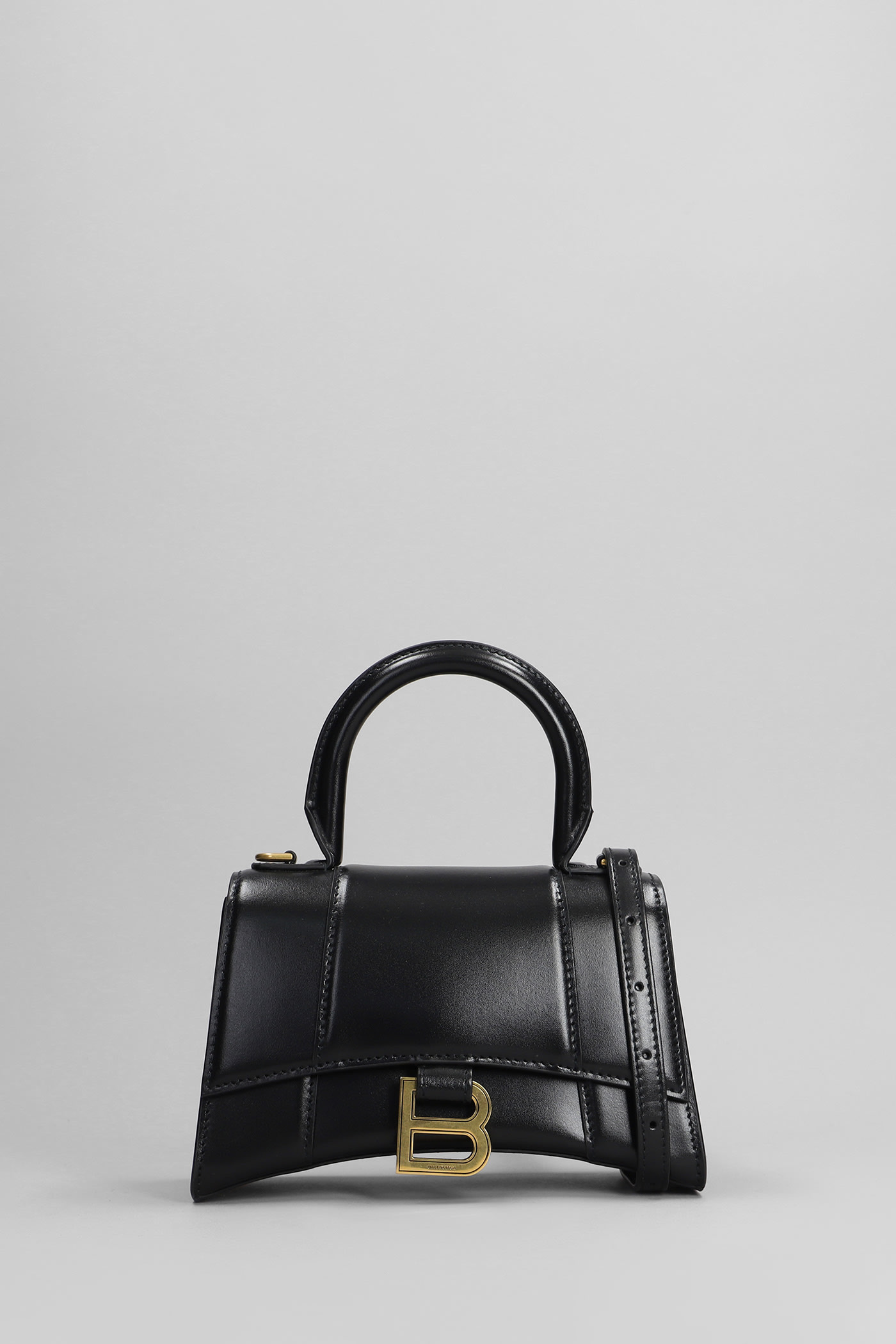 Hourglass Xs Hand Bag In Black Leather