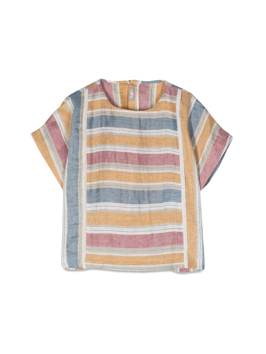 Il Gufo Striped Short Sleeve Blouse In Multicolour