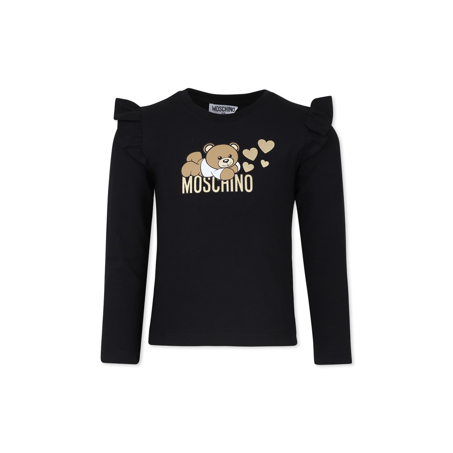 Shop Moschino Black T-shirt For Girl With Lying Teddy Bear And Hearts