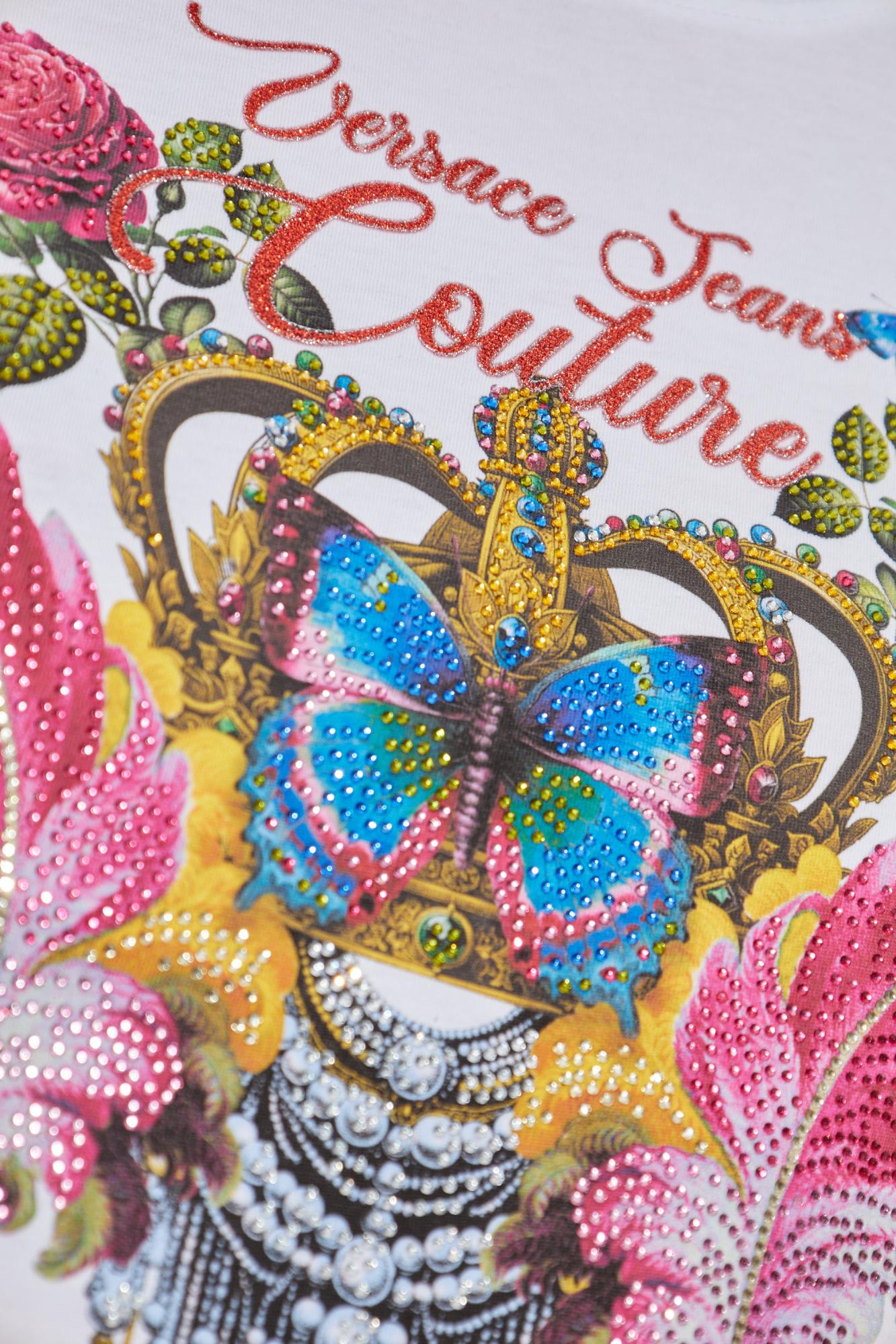 Versace Jeans Couture White Cotton Crew Neck T-shirt With Print In White