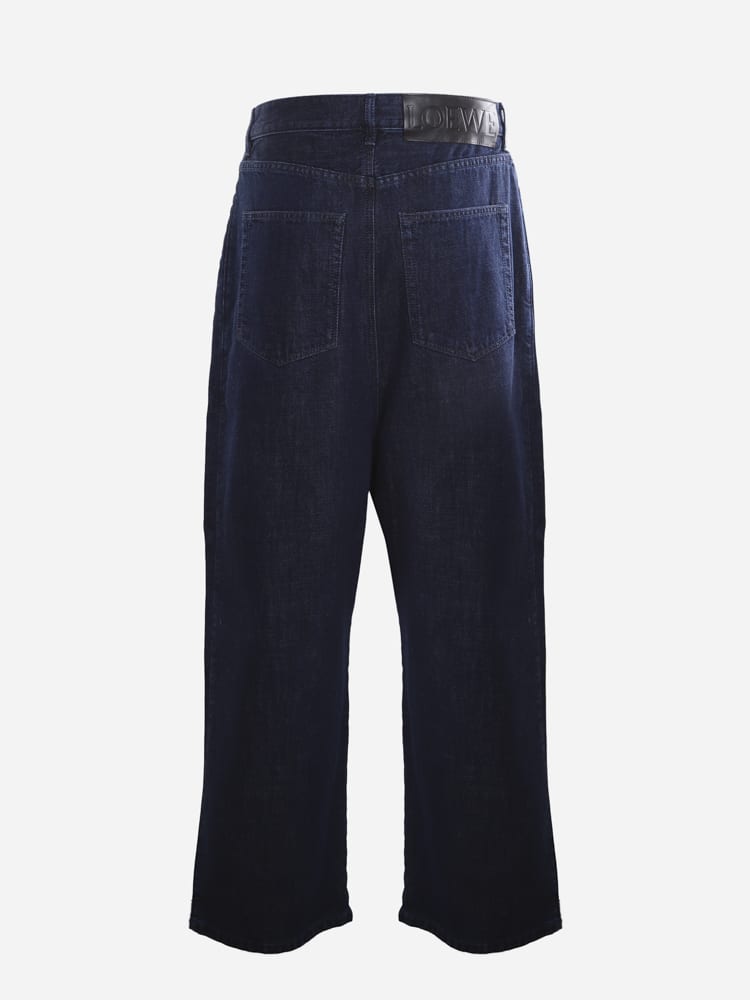 Shop Loewe Cropped Jeans In Cotton Denim In Blue
