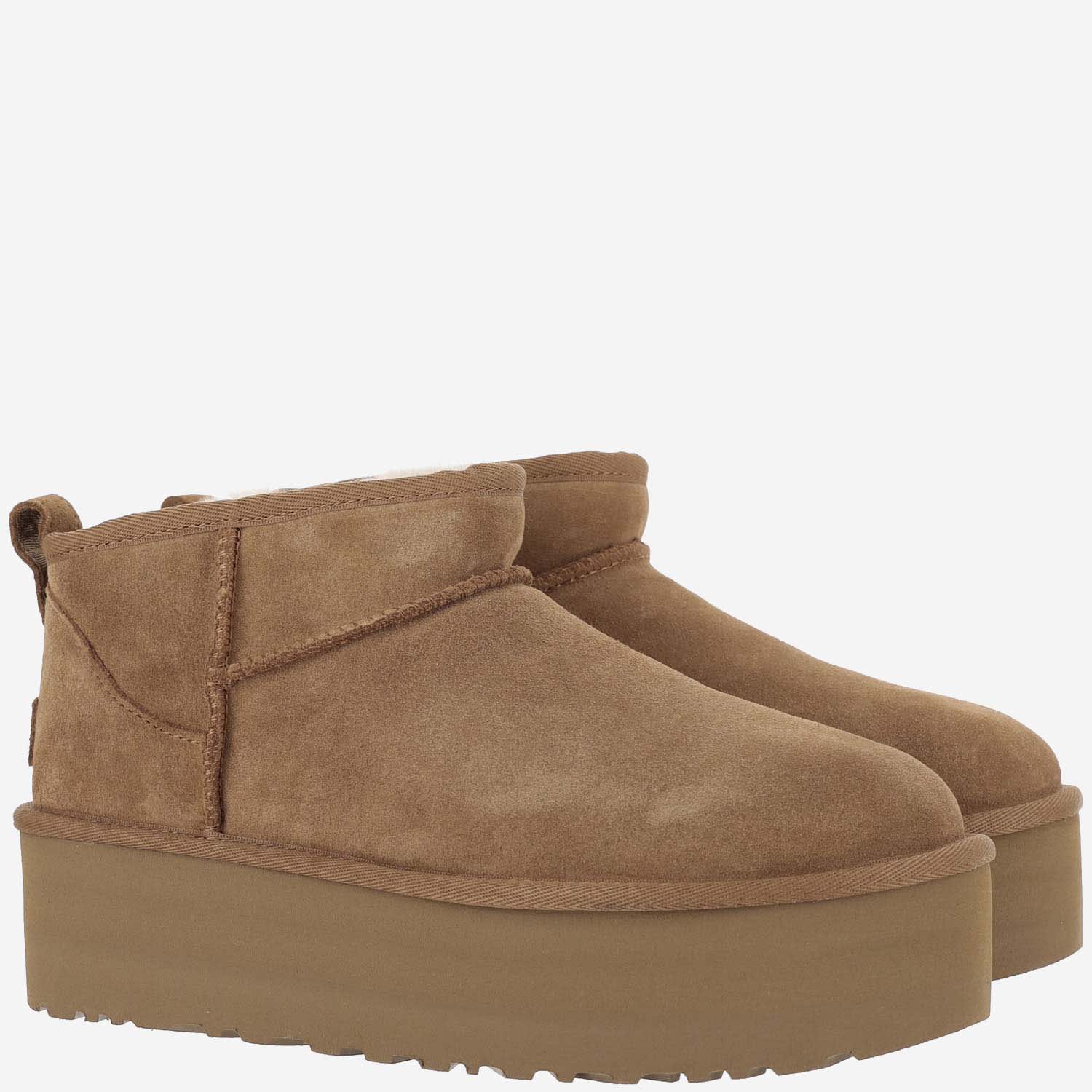 Ugg Classic Ultra Mini Platform Ankle Boots In Chestnut In Sand