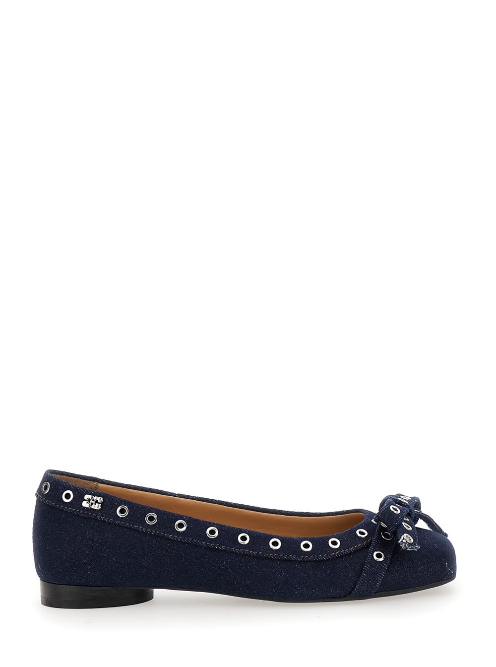 Blue Ballet Flats With Eyelet Details In Cotton Woman