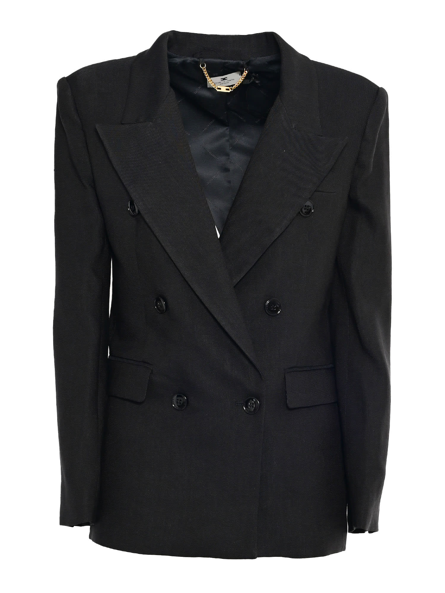 Elisabetta Franchi Double-breasted Gabardine Jacket In Black