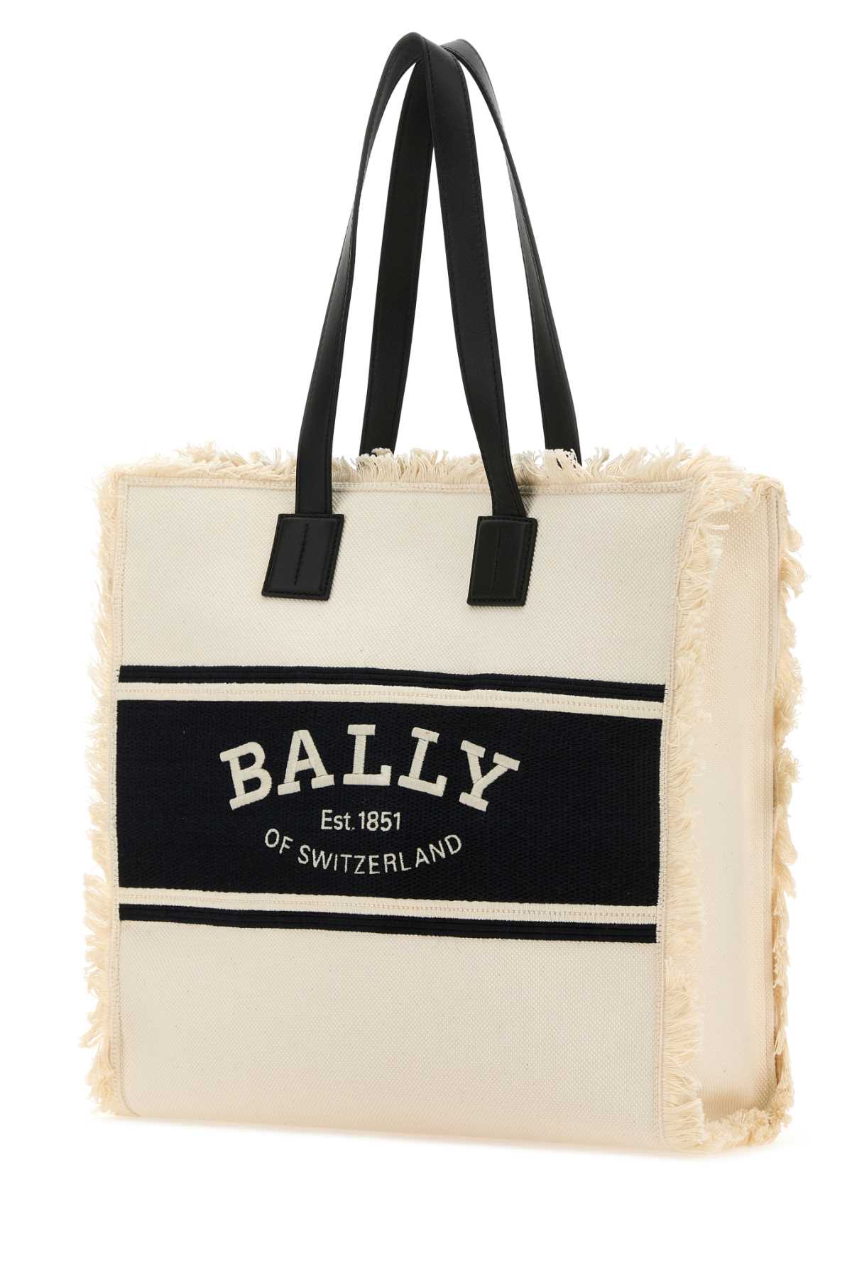 Shop Bally Sand Canvas Shopping Bag In Naturalblackyegold