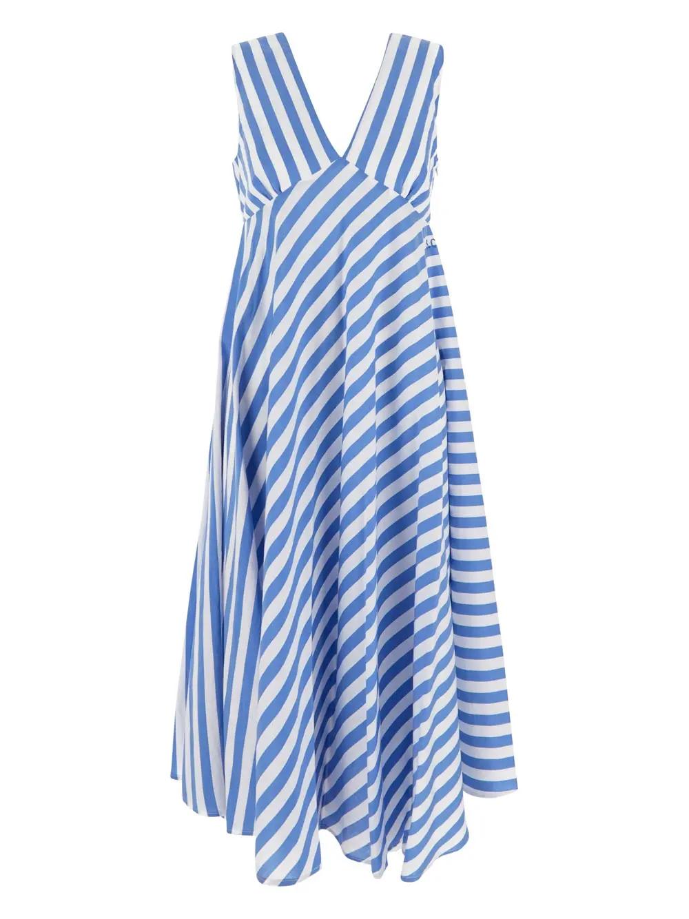 Shop Semicouture Striped Cotton Flared Dress In Gnawed Blue
