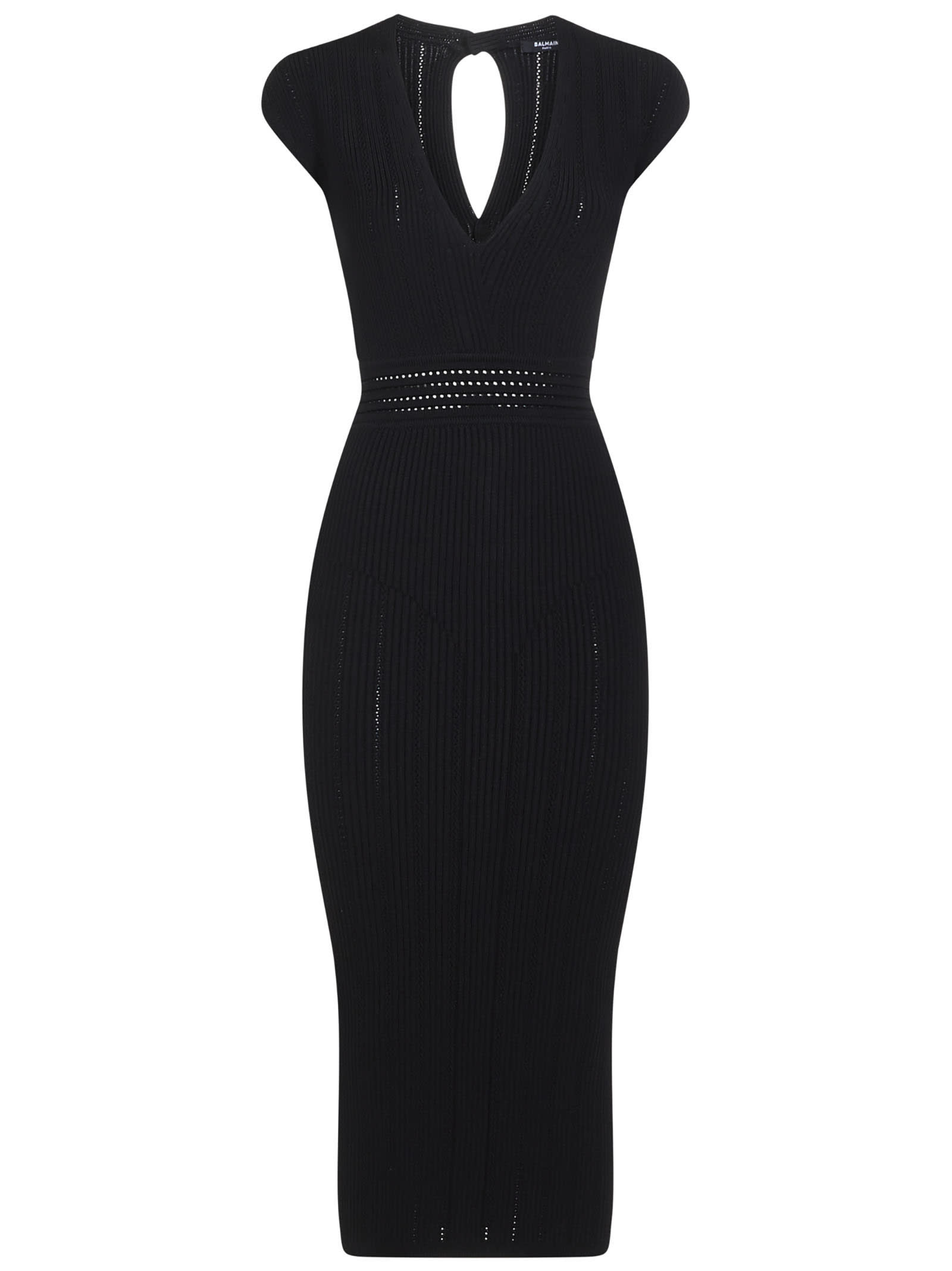 Balmain Midi Length V Neck Halter Knit Dress In Black | ModeSens Balmain Midi Length V Neck Halter Knit Dress In Black | ModeSens