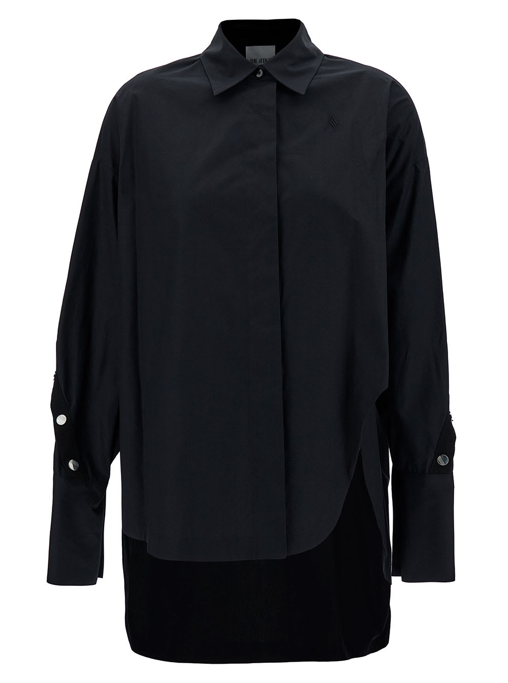 Black Oversized Asymmetric Shirt With Studs In Cotton Woman