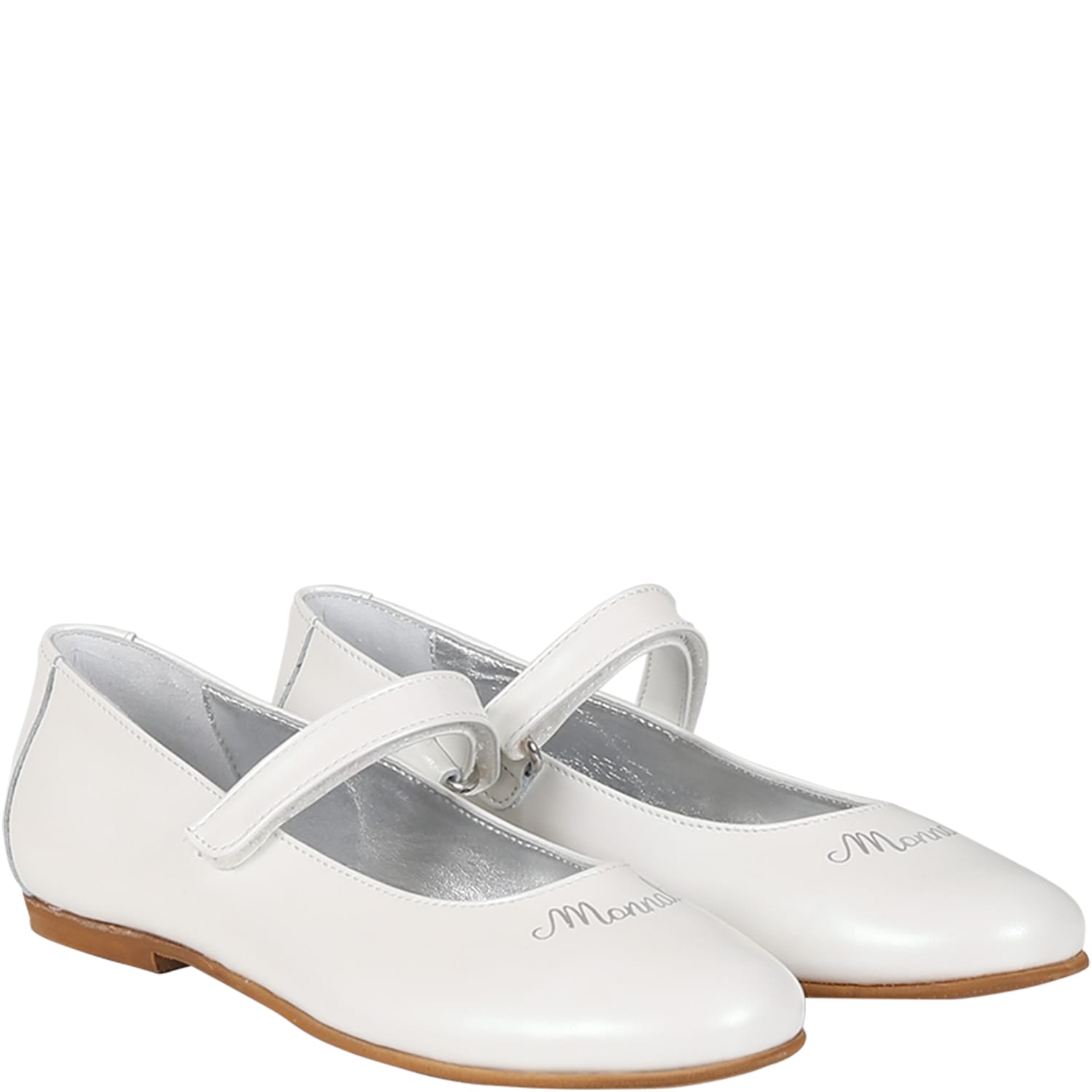 Monnalisa Logo-print Ballerina Shoes In Ivory