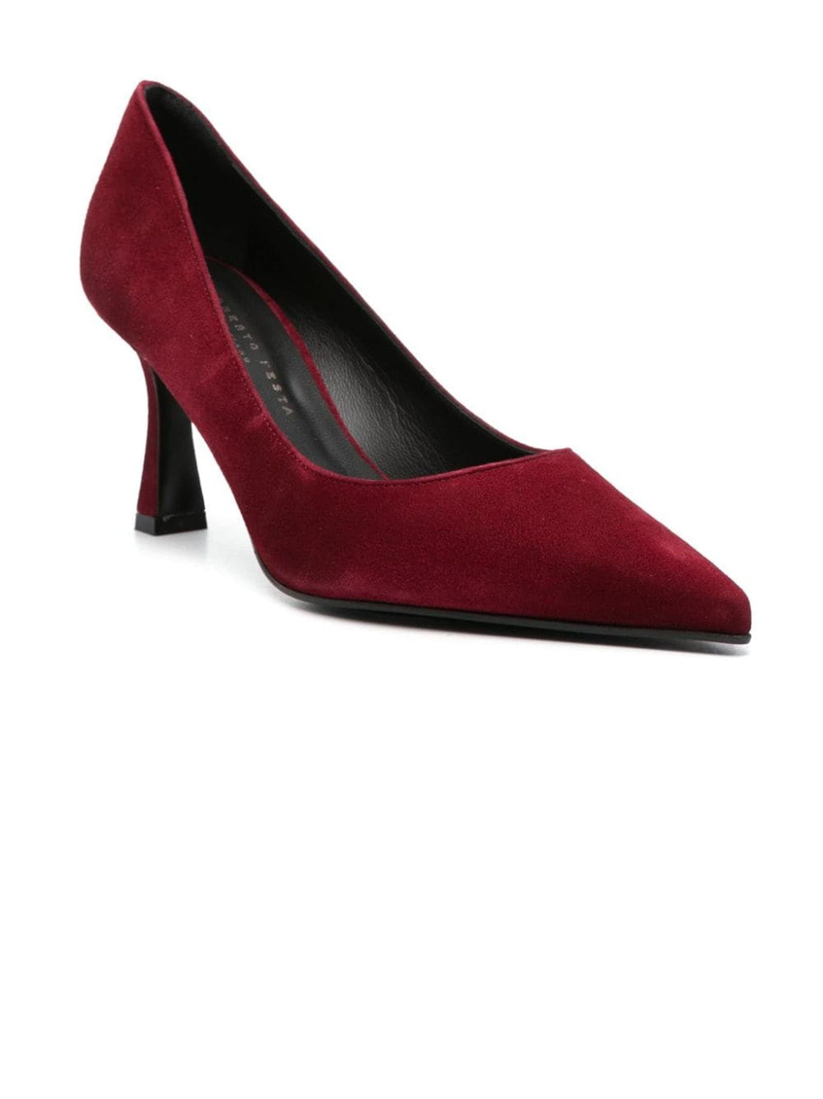 Shop Roberto Festa Bordeaux Red Suede Kate Pumps