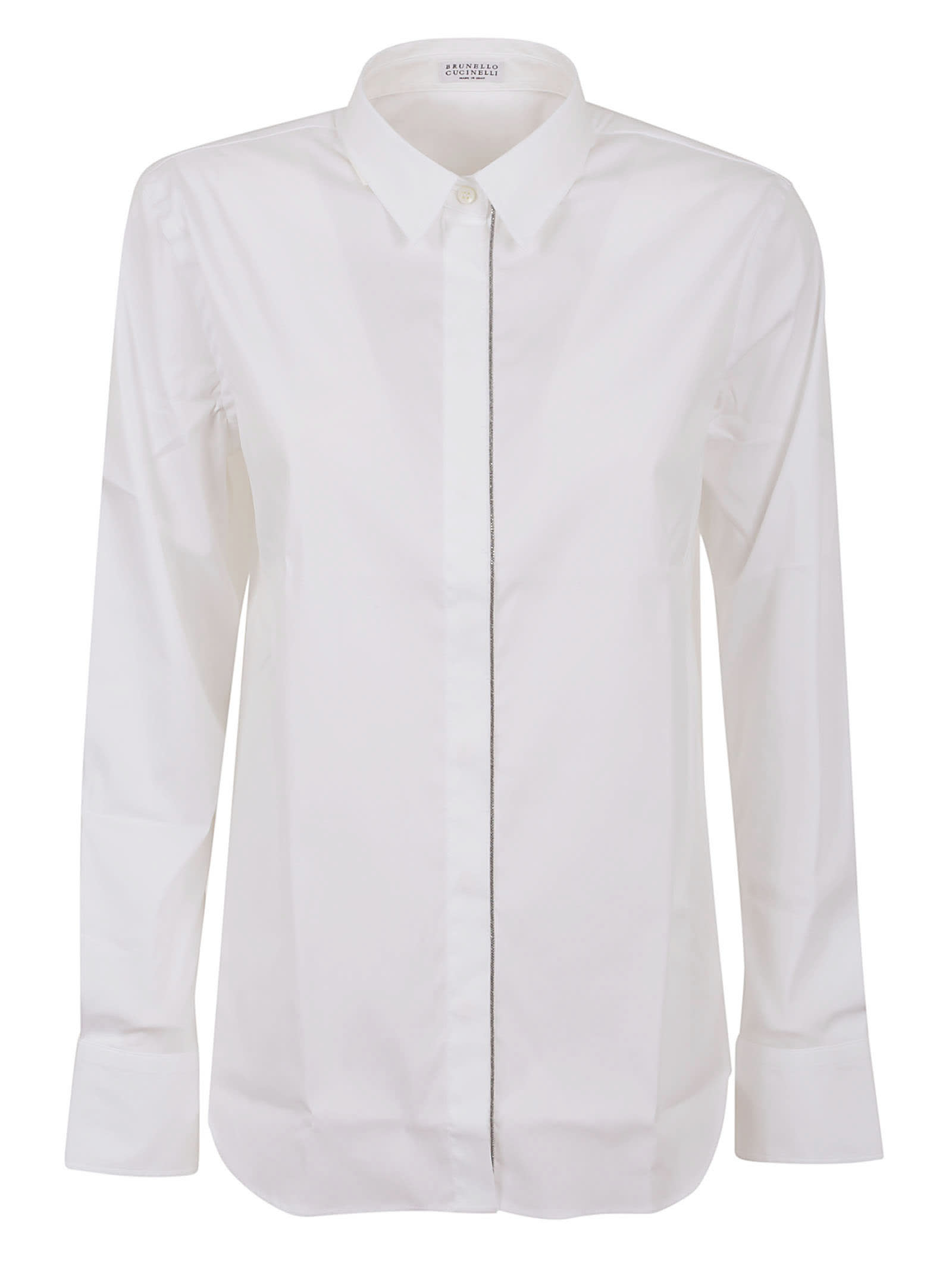Brunello Cucinelli White Shirt With Structured Collar In Bianco
