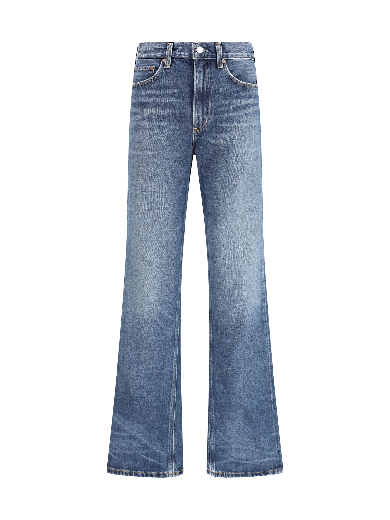 Agolde Kick Boot Jeans Stencil Color Mid Rise In Blue