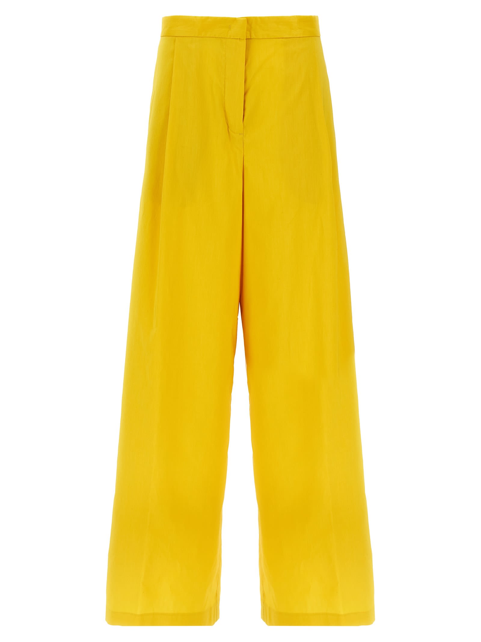 Fabiana Filippi Wide-leg Cotton Blend Trousers With Pin Tucks In Yellow