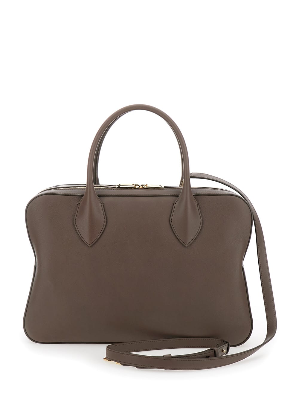 Ferragamo Brown Handbag With Three Zips And Logo Printed On The Front In Leather Woman In Grey