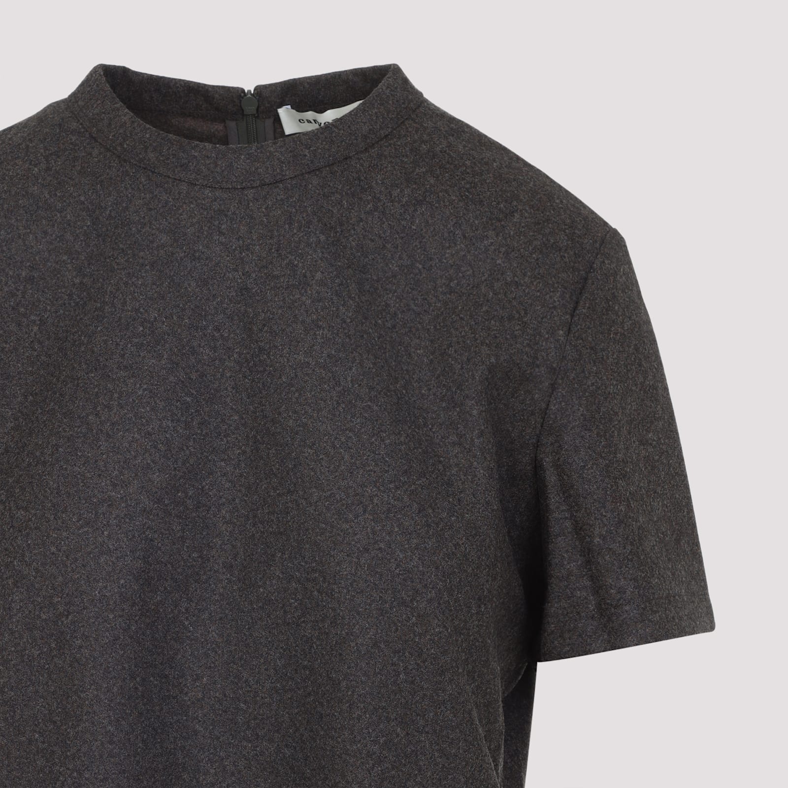 Carven High-neck Brown Virgin Wool T-shirt In Black