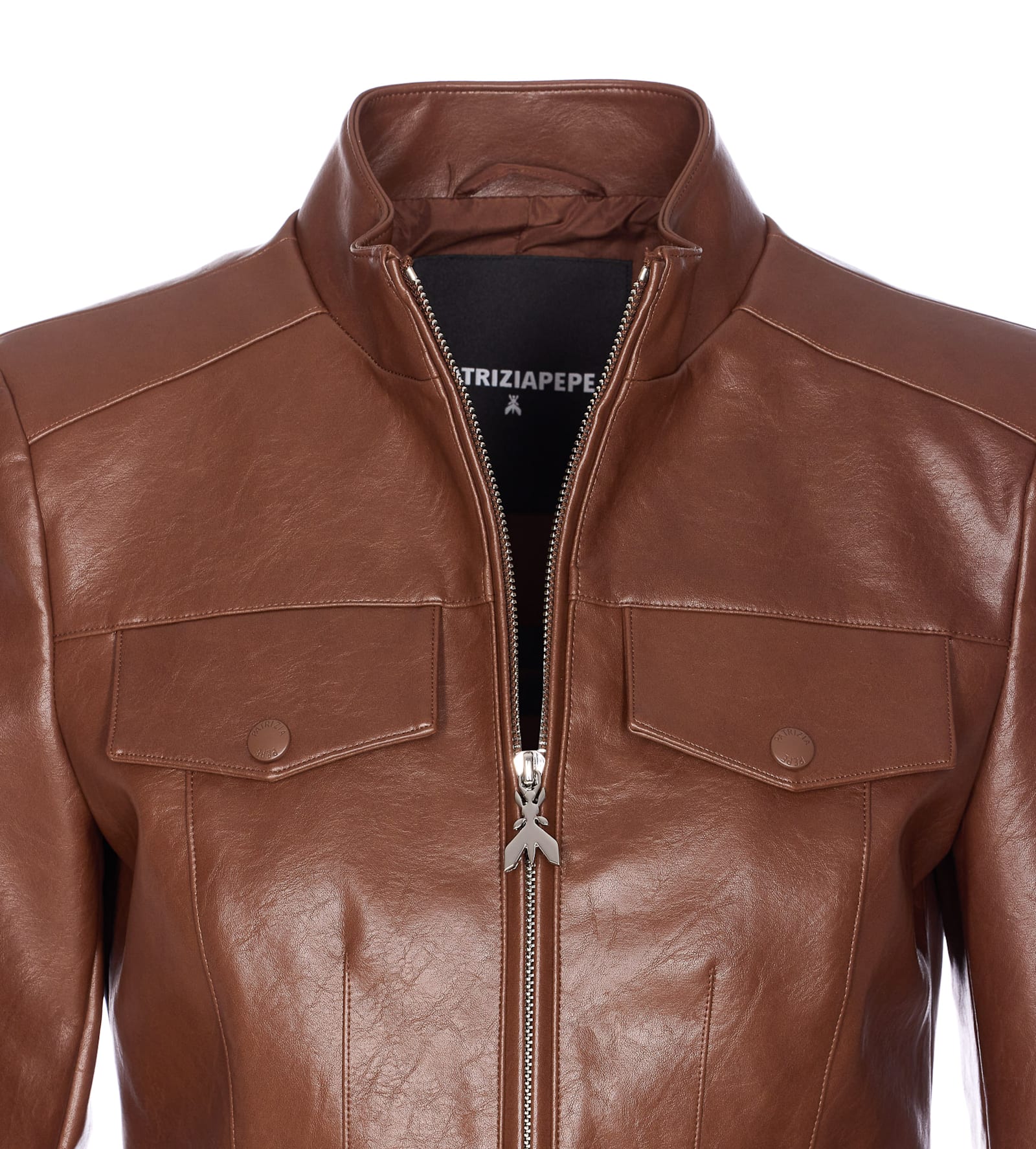 Patrizia Pepe Brown Biker Jacket In Brown