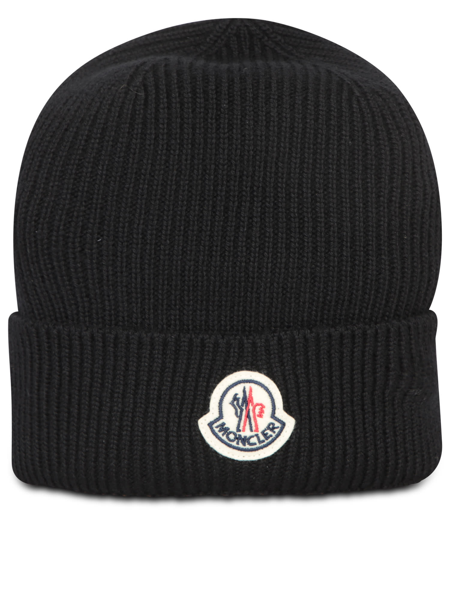 Moncler Black Ribbed Hat In Black