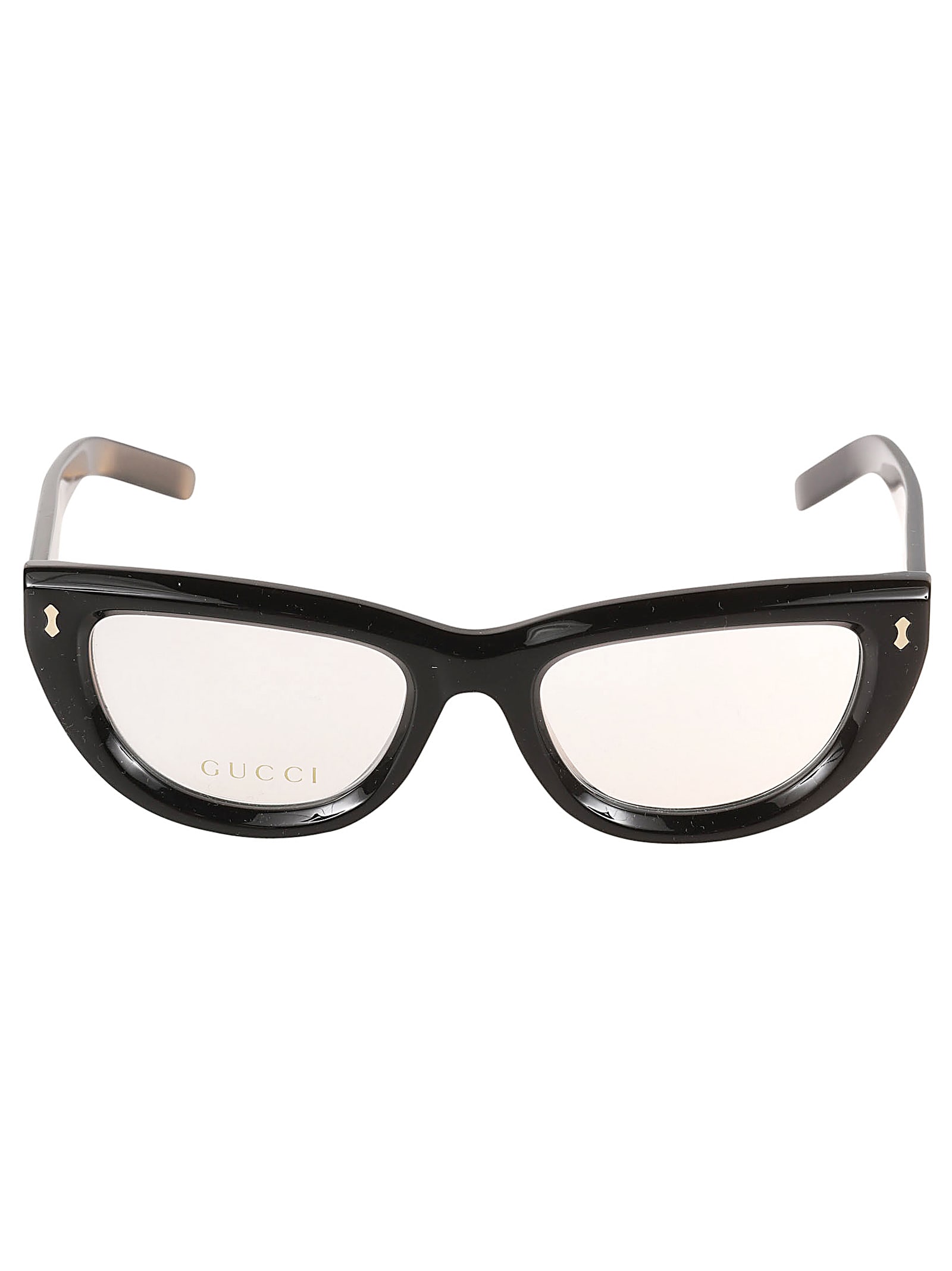 Shop Gucci Logo Embossed Glasses In 001 Black Black Transpare