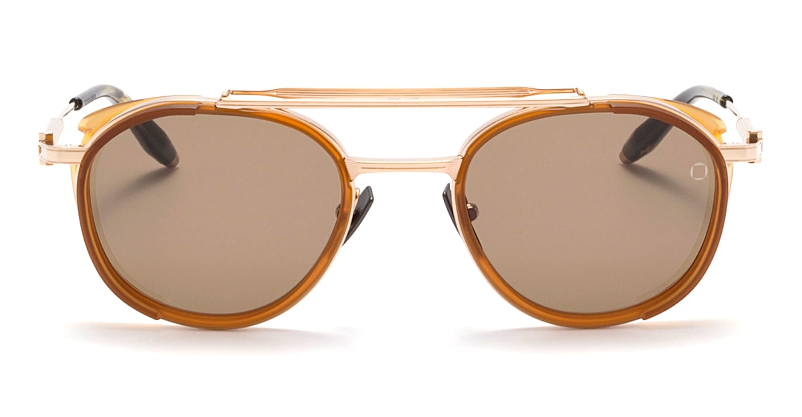 Akoni Skymapper - Brushed White Gold / Crystal Amber Sunglasses In Brown