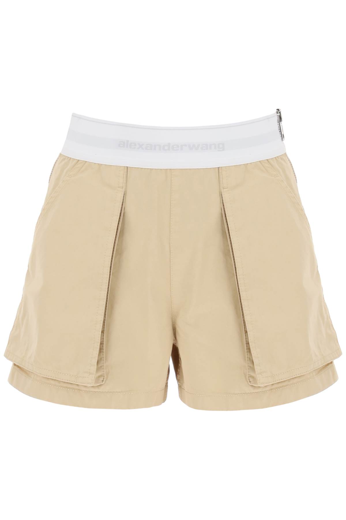 Shop Alexander Wang Cargo Shorts With Elastic Waistband In Feather (beige)