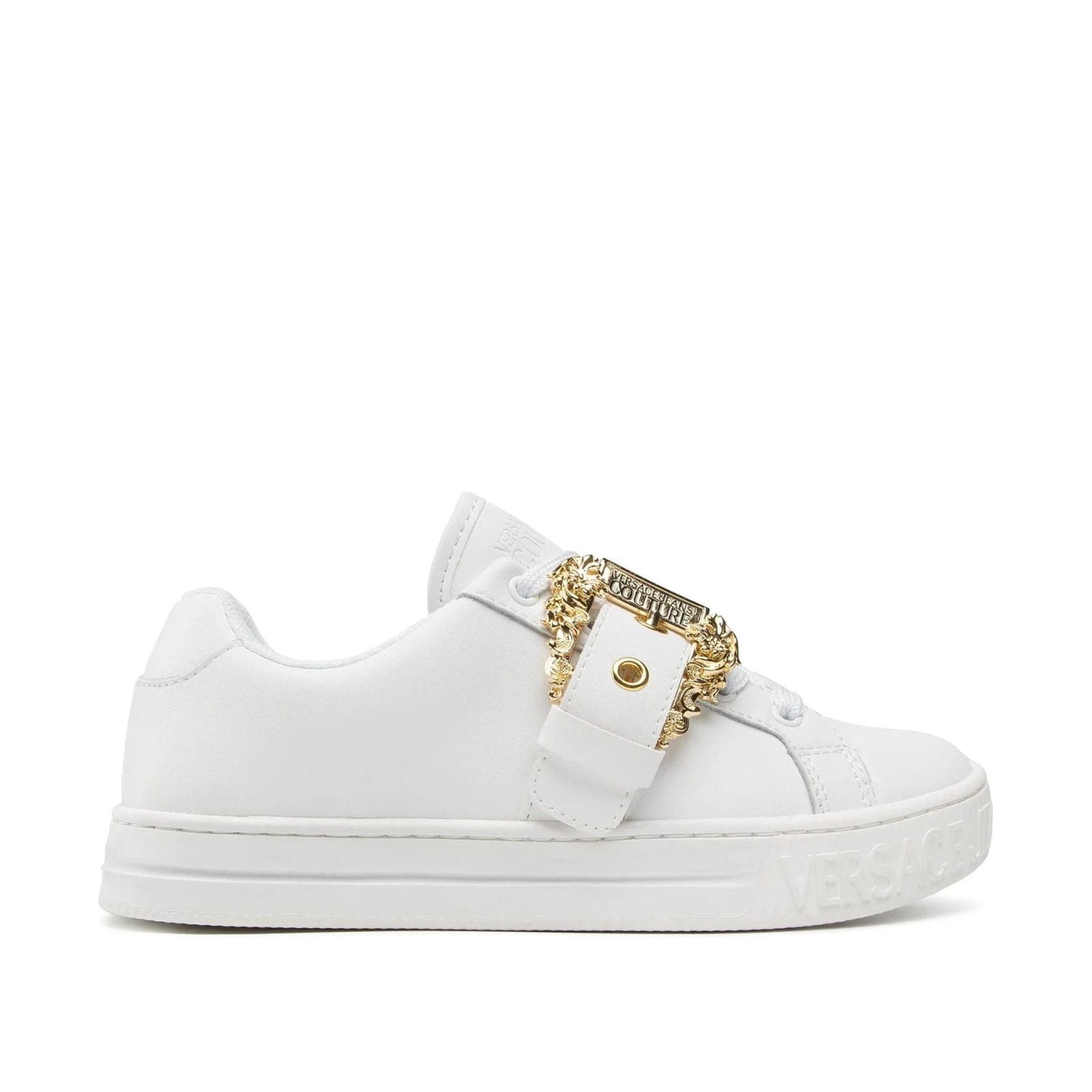 Shop Versace Jeans Couture Jeans Couture Leather Logo Sneakers In White