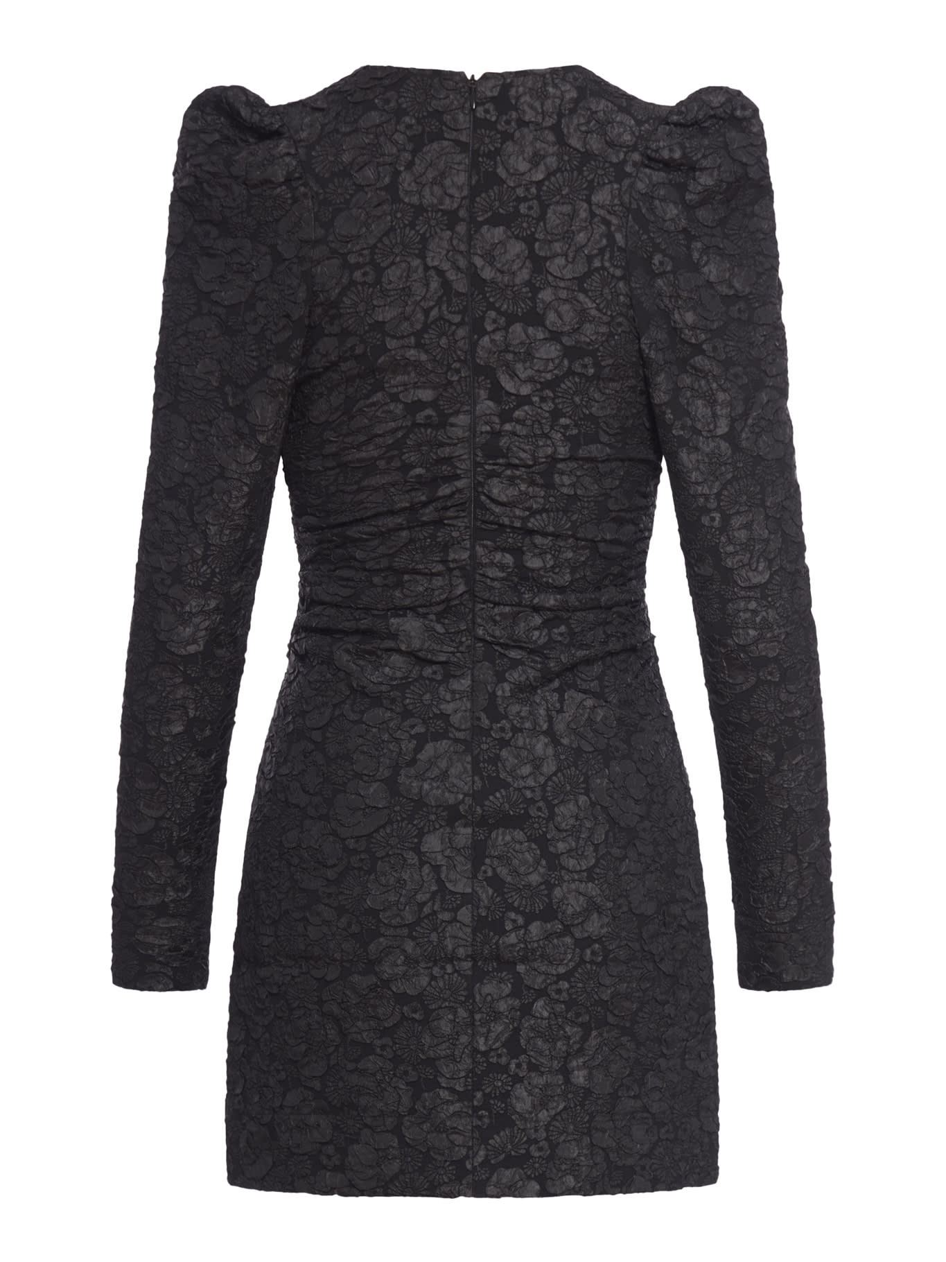 Shop Ganni Stretch Jacquard V-neck Mini Dress In Black